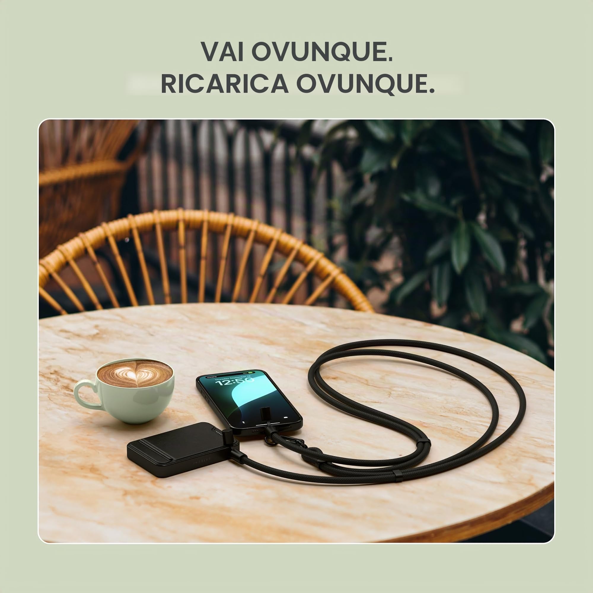 Satechi OntheGo™ Cordino per Smartphone USB C con Ricarica Rapida 60W, Dati 480 Mbps, Laccio Regolabile 1,5 m con Cavo Intrecciato per iPhone 17 16 15, Galaxy, Android – Nero