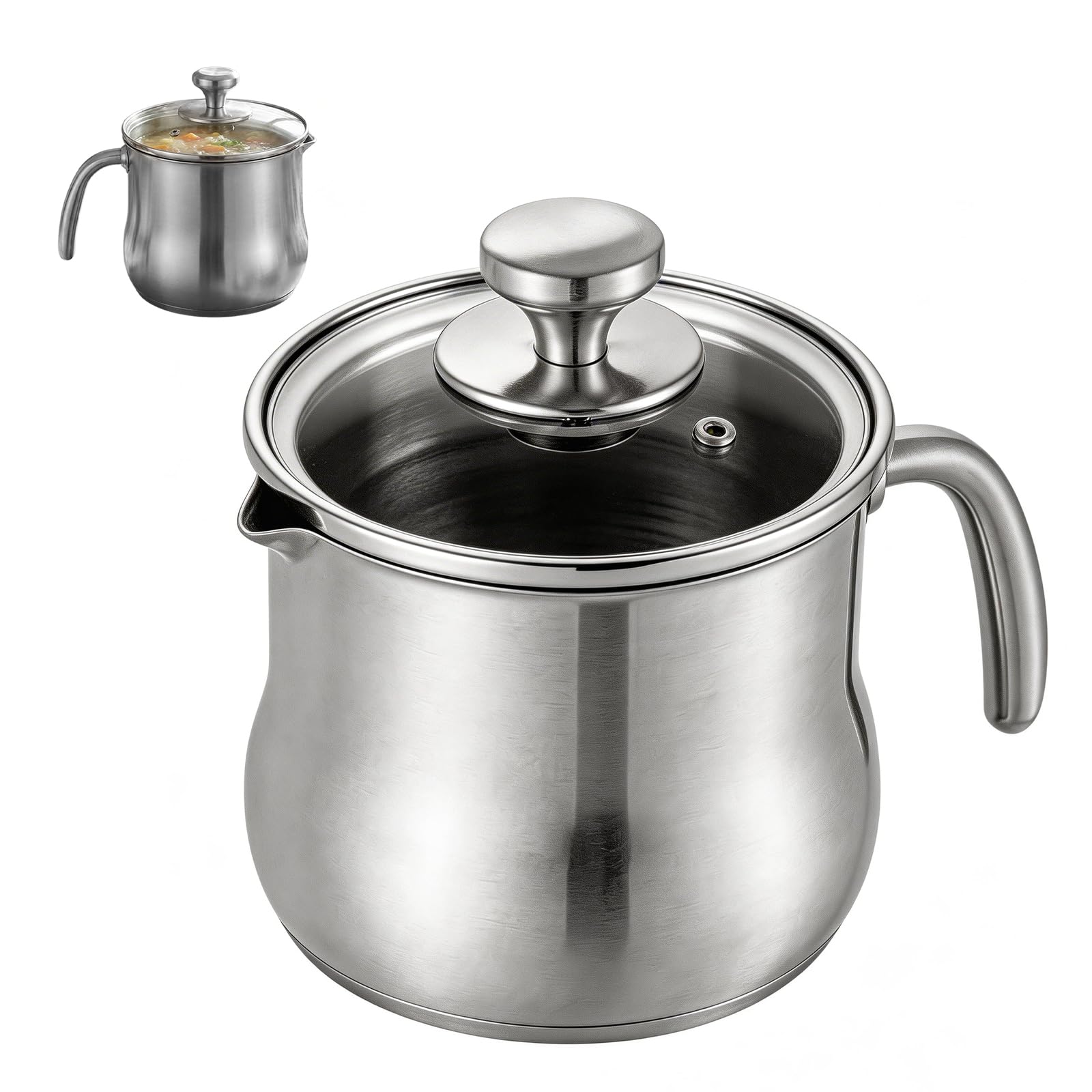 Olla para leche de 2 litros de acero inoxidable con silbato y tapa para inducción y gas