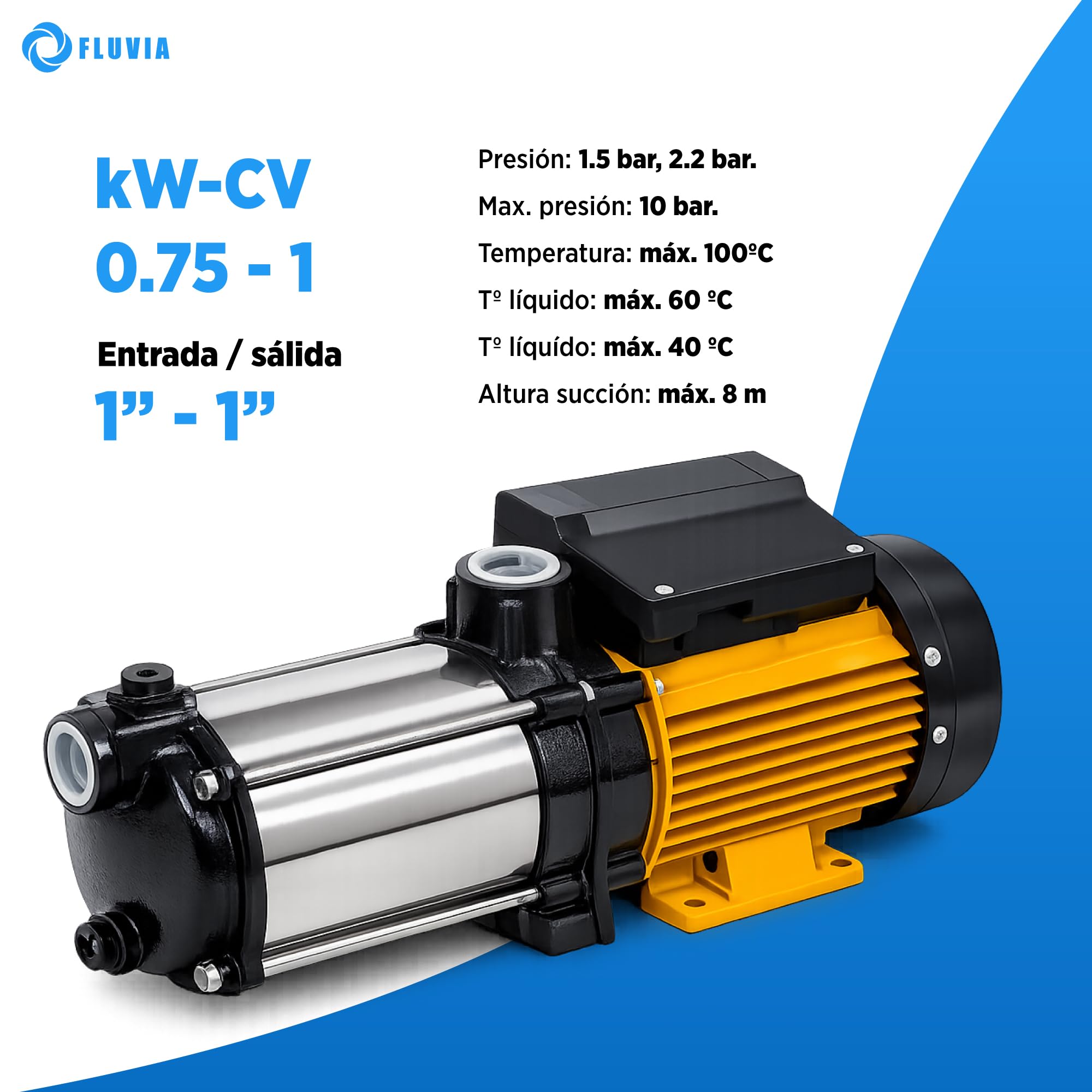 Pompa acqua 0,75 kW (1 CV), portata max. 3600 l/h, altezza max. 55 mca. Pompa pressurizzatrice per casa, giardino e irrigazione. pompa di pressione -Fluvia