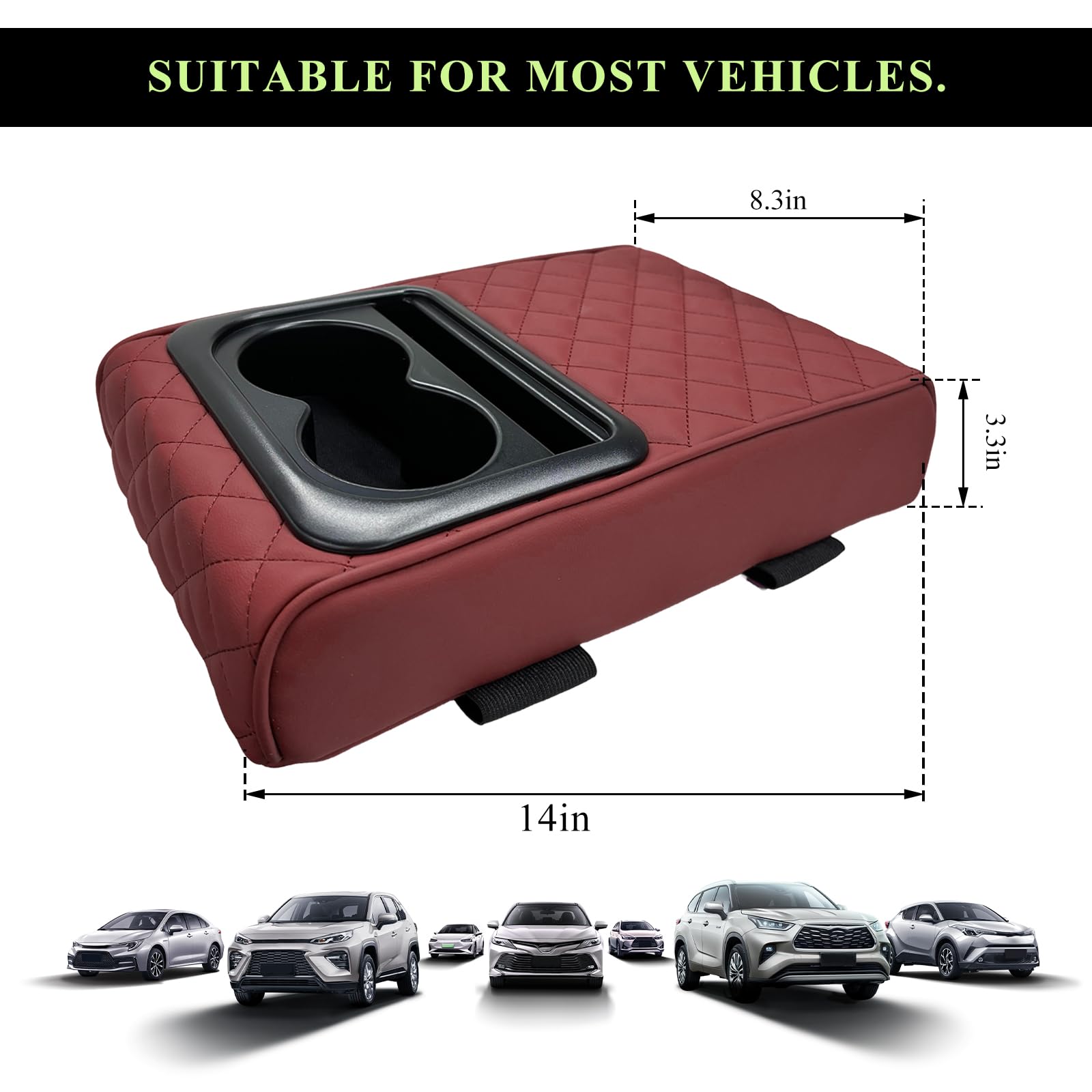 Yourkar Car Center Console Armrest Pillow, Waterproof Car Armrest Cover Cushion With Cup And Phone Holder, Memory Foam Arm Rest Box Protector For Most Vehicles, Car Accessories (Wine Red), Armrests