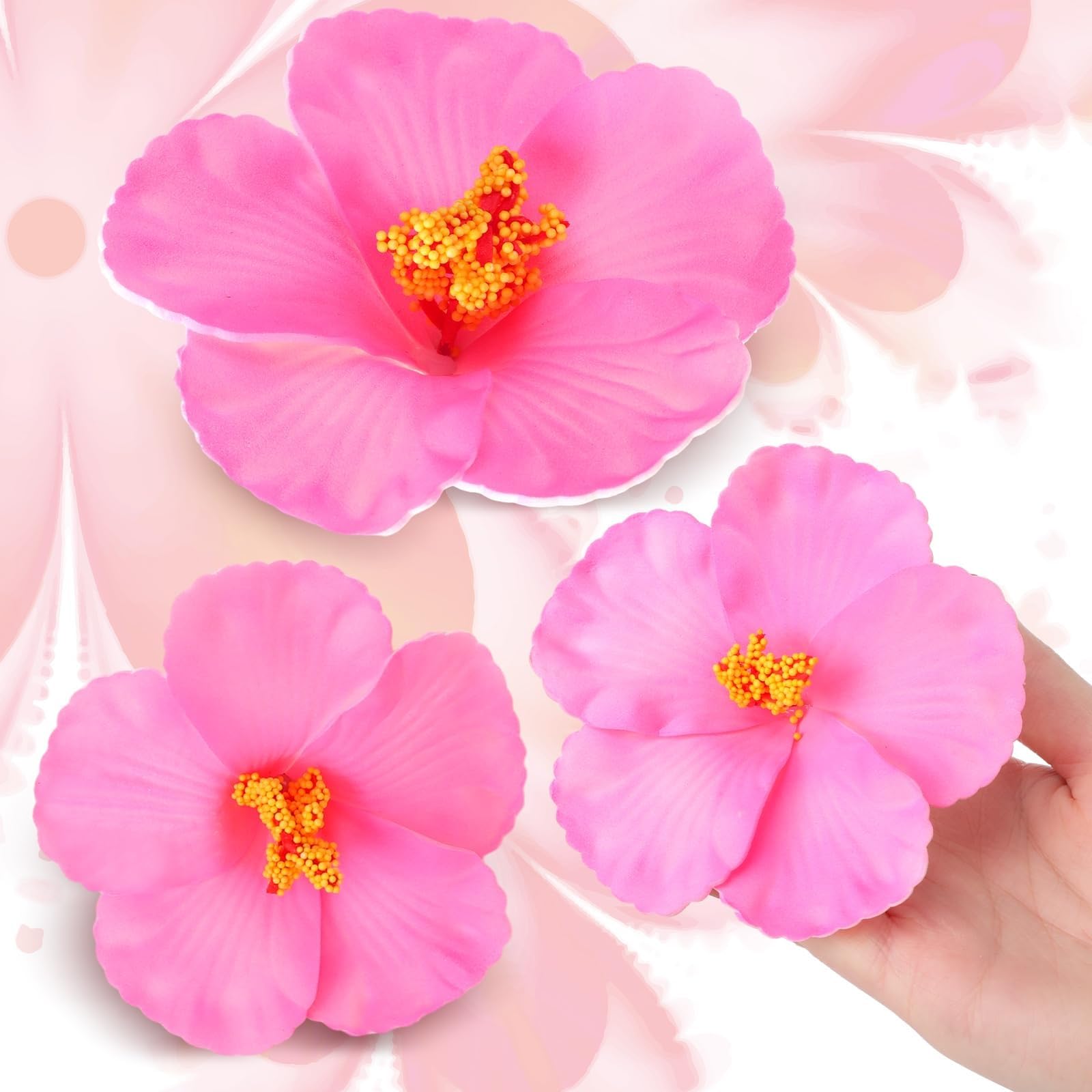 80 szt. sztucznych kwiatów hibiskusa, hawajskie sztuczne kwiaty hibiskusa na letnią imprezę luau, dekoracje DIY, rękodzieło, ciasto(Yellow)