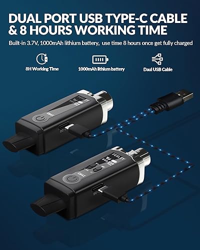 Miniatura 6 de Fesley Sistema de guitarra inalámbrica multiuso, sistema de micrófono inalámbrico, receptor transmisor XLR de 14 pulgadas, batería recargable de 8