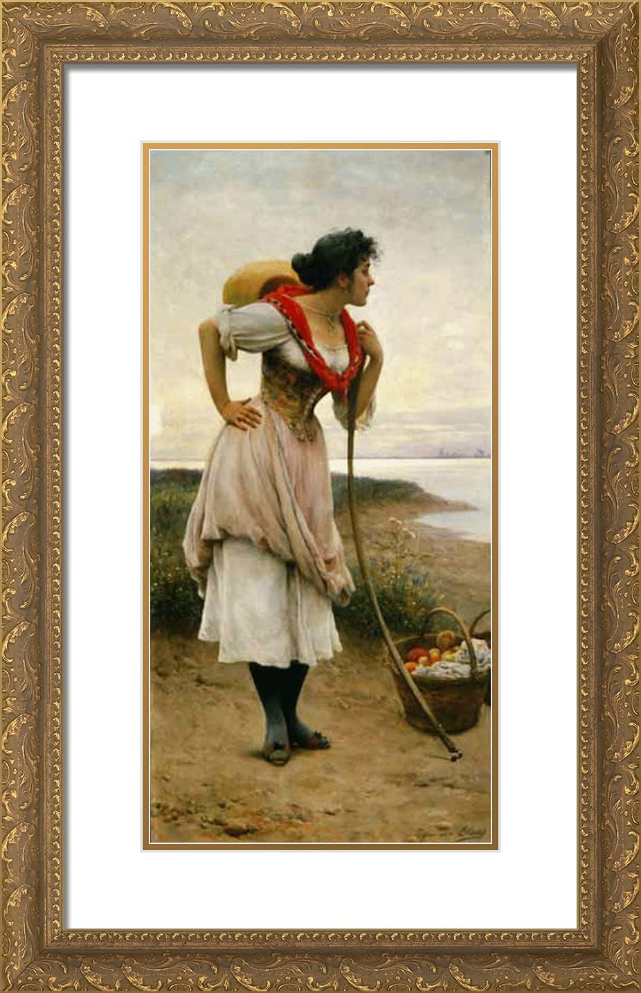 ArtDirect De Blaas, Eugene 16x24 Gold Ornate Framed Art Print with Double Matting Titled: Fruit Vendor-ARC-06271