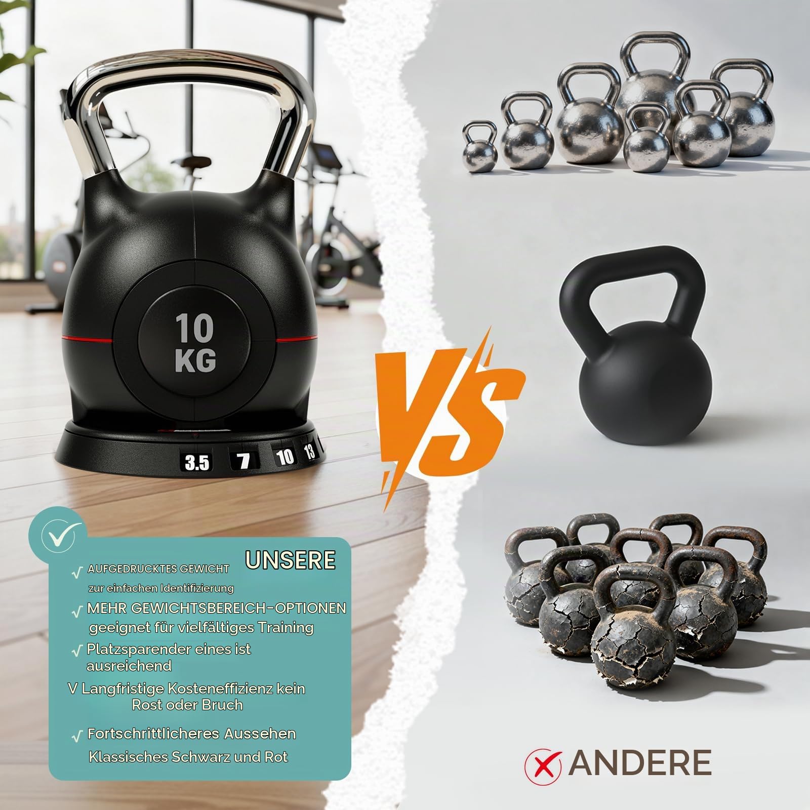 LIFERUN Kettlebell Verstellbare 1.5-10 kg Kugelhantel für Home Gym | Dumbbells 7 in 1 Gewicht Hantel Set für Fitnessgeräte Krafttraining, Kurzhanteln und Sportgeräte