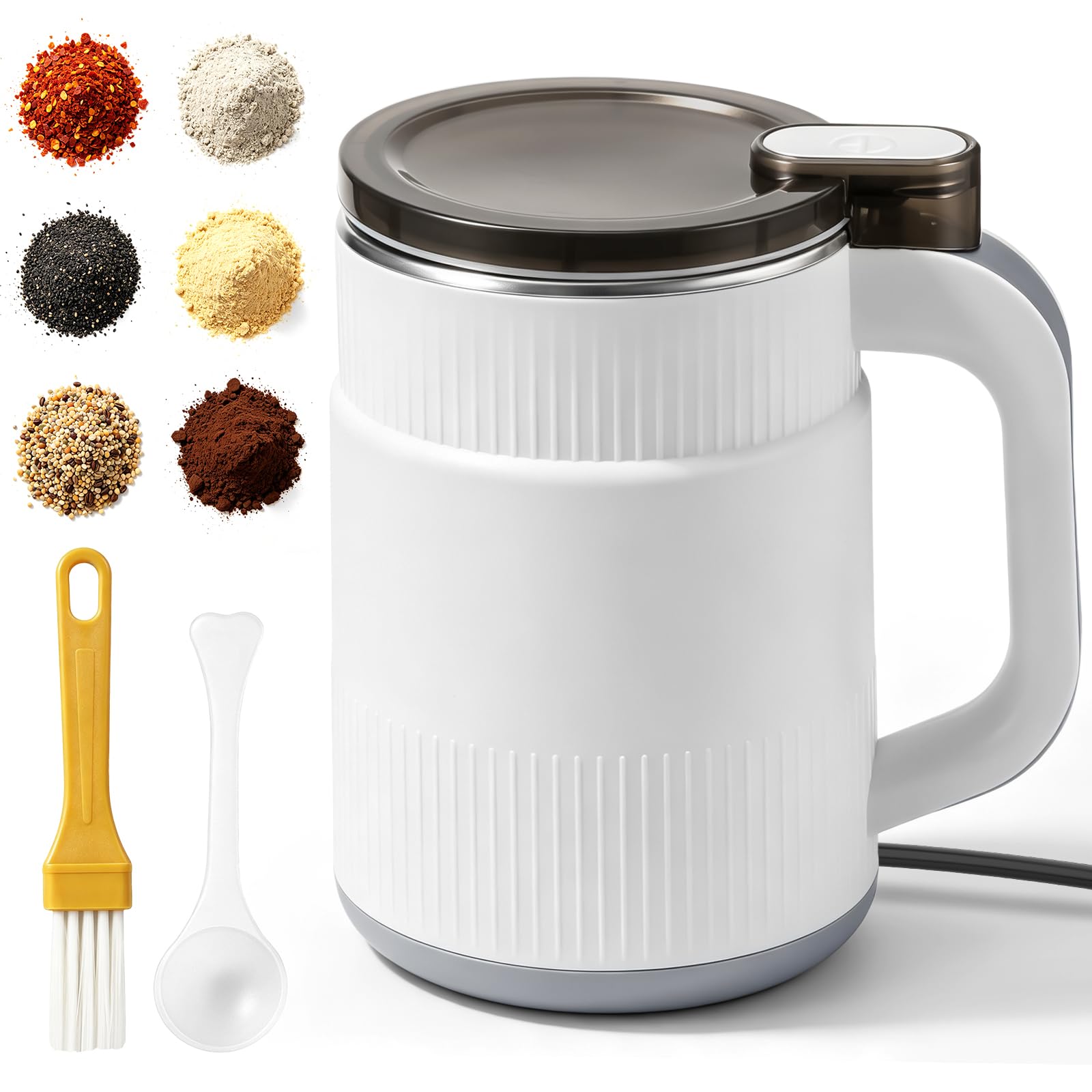 Electric Coffee Grinder 300W, Spice Grinder Electric with 8 Stainless Steel Blades, Coffee Bean Grinder for Kitchen, Electric Grinder for Coffee Beans, Dried Spices, Pepper, Nuts and Grains, White