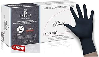 EnSure Matte Black Powder Free Nitrile Exam Gloves, Extended Cuff, Fentanyl Resistant (100, Medium)