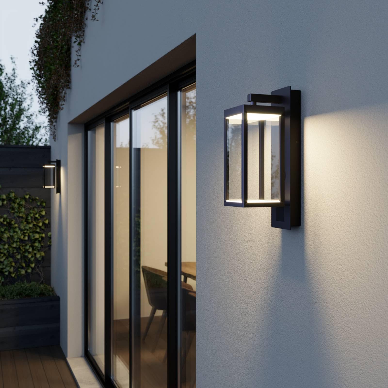 Lucande Lampada da Parete Esterno con Altoparlante Bluetooth, Luce per Portico Porta Ingresso Lanterna Esterni Antiruggine in Vetro Trasparente Impermeabile Alluminio Nero