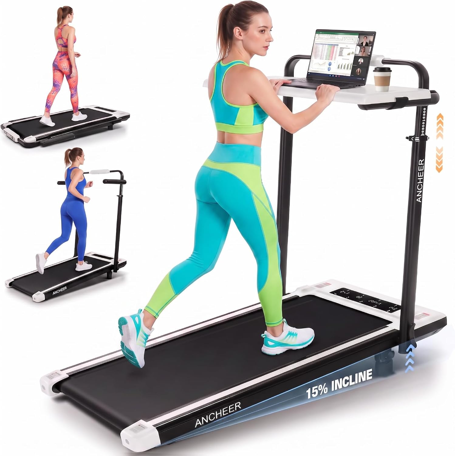 ANCHEER Foldable Walking Pad with 15% Incline