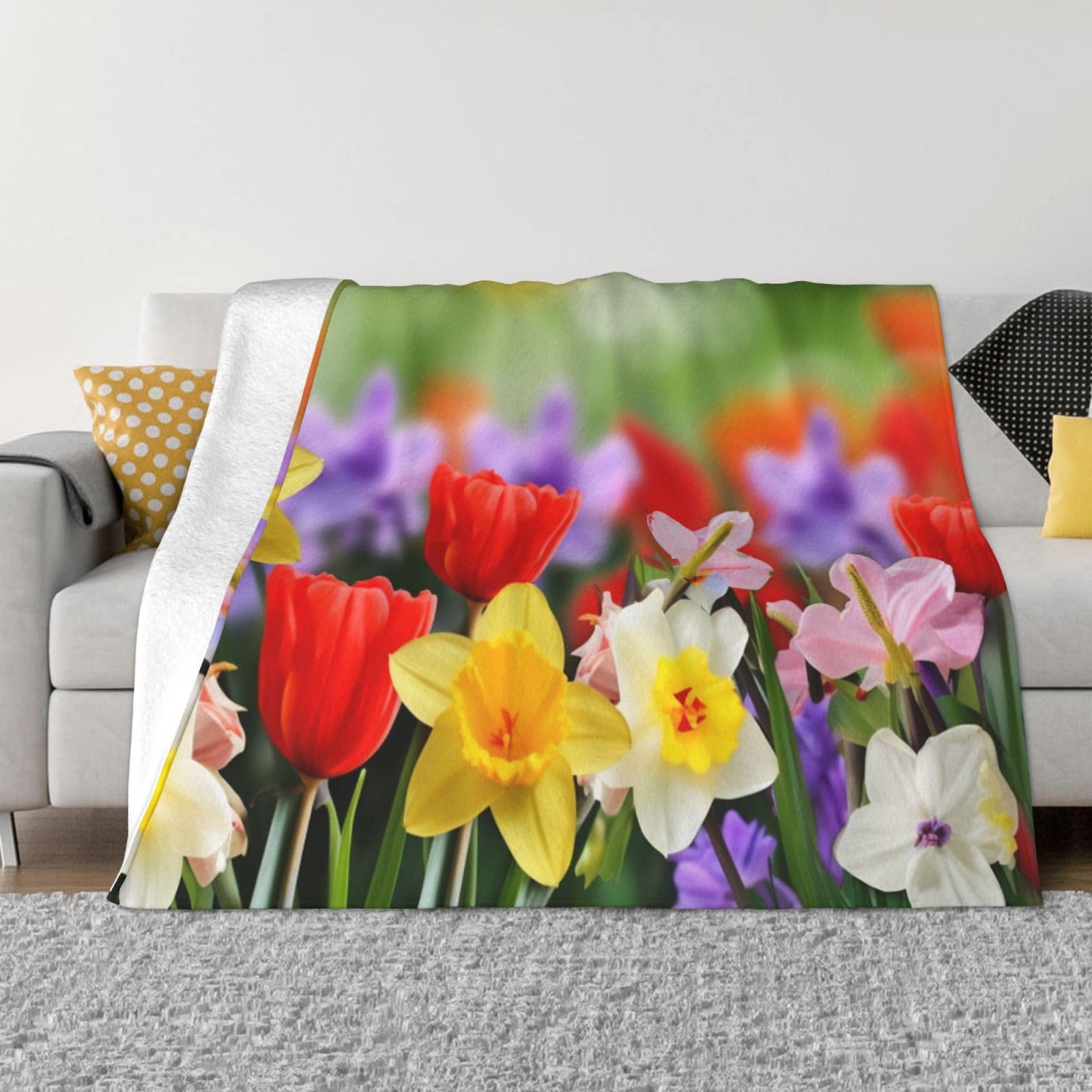 Couverture polaire imprimée fleurs 127x100 en flanelle légère