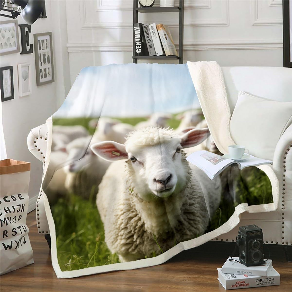 Erosebridal 3D Sheep Blanket Throw for Kids Boys Girls,Farmhouse Animal Throws Blankets for Women Men Bedroom Decor,Rustic Country Style Fleece Blanket Farm Animals Sheep Blanket 90"x90"