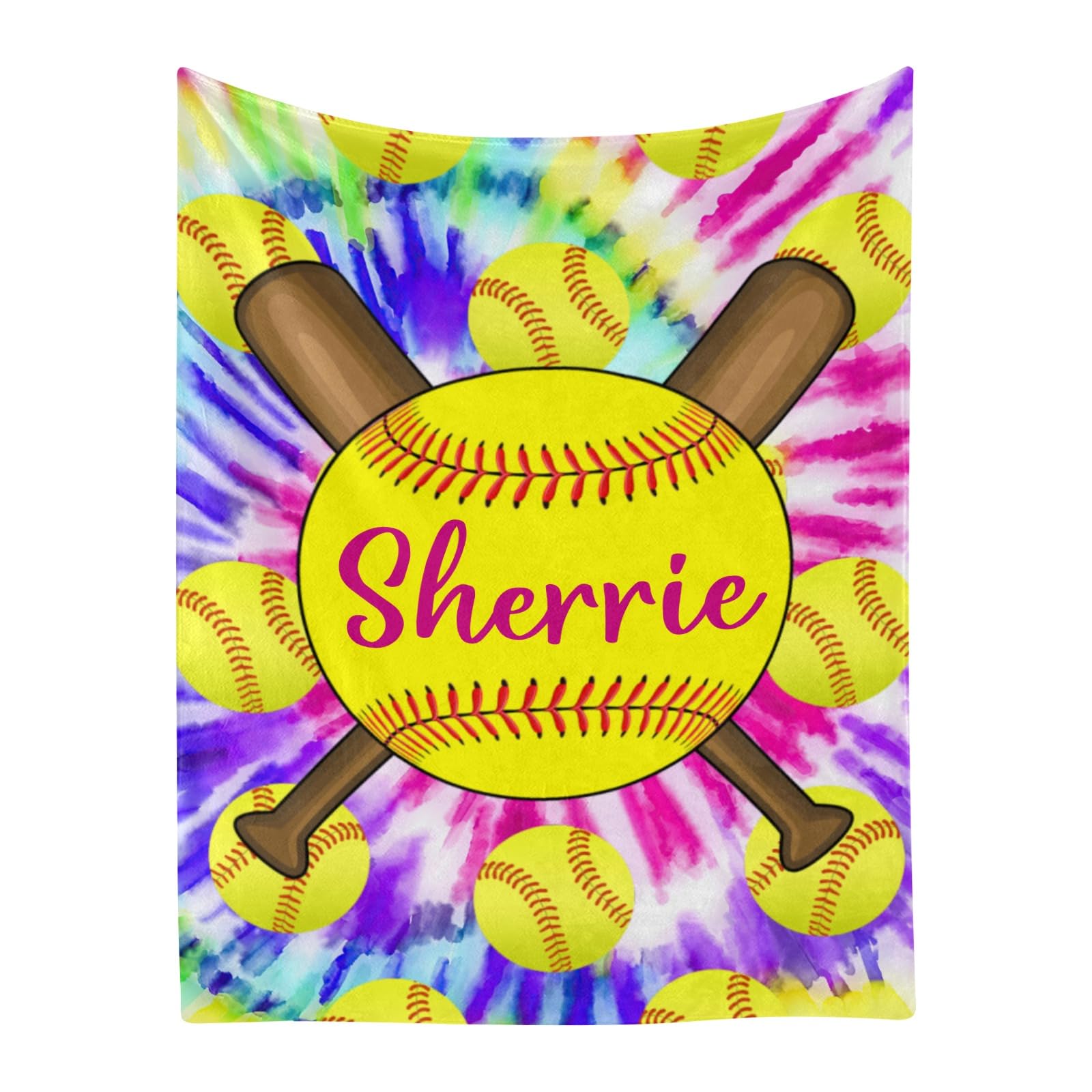 Personalized Tie Dye Softball Baby Blanket - Custom Name Fleece Throw, 30x40 Inches, Baby Shower Gift - View #4
