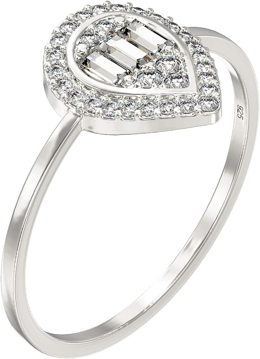 Aeon925 Sterling Silver Pear Shape Engagement Ring For Women Set with Brilliant White Cubic Zirconia. Available in Sizes J - R