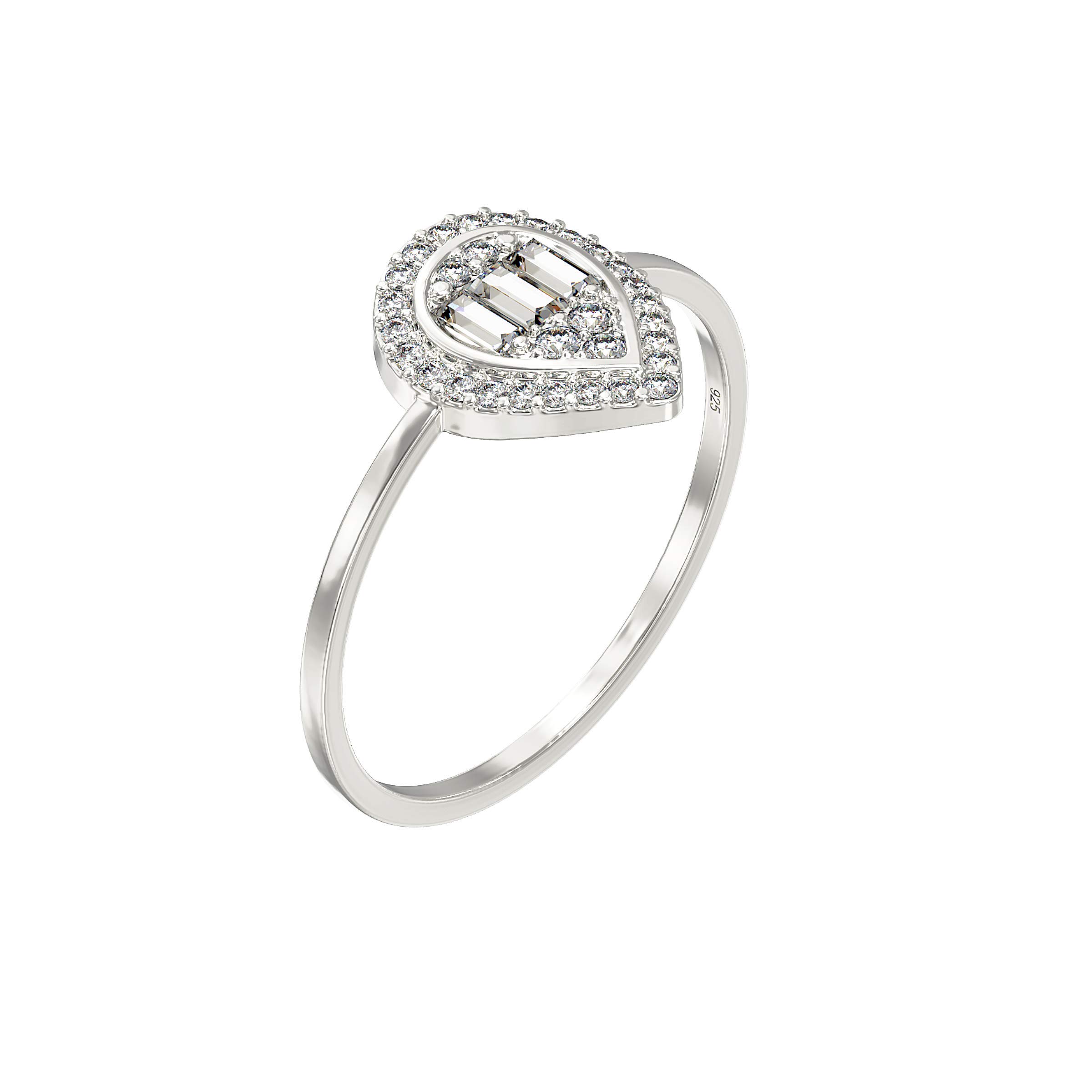 Aeon925 Sterling Silver Pear Shape Engagement Ring For Women Set with Brilliant White Cubic Zirconia. Available in Sizes J - R