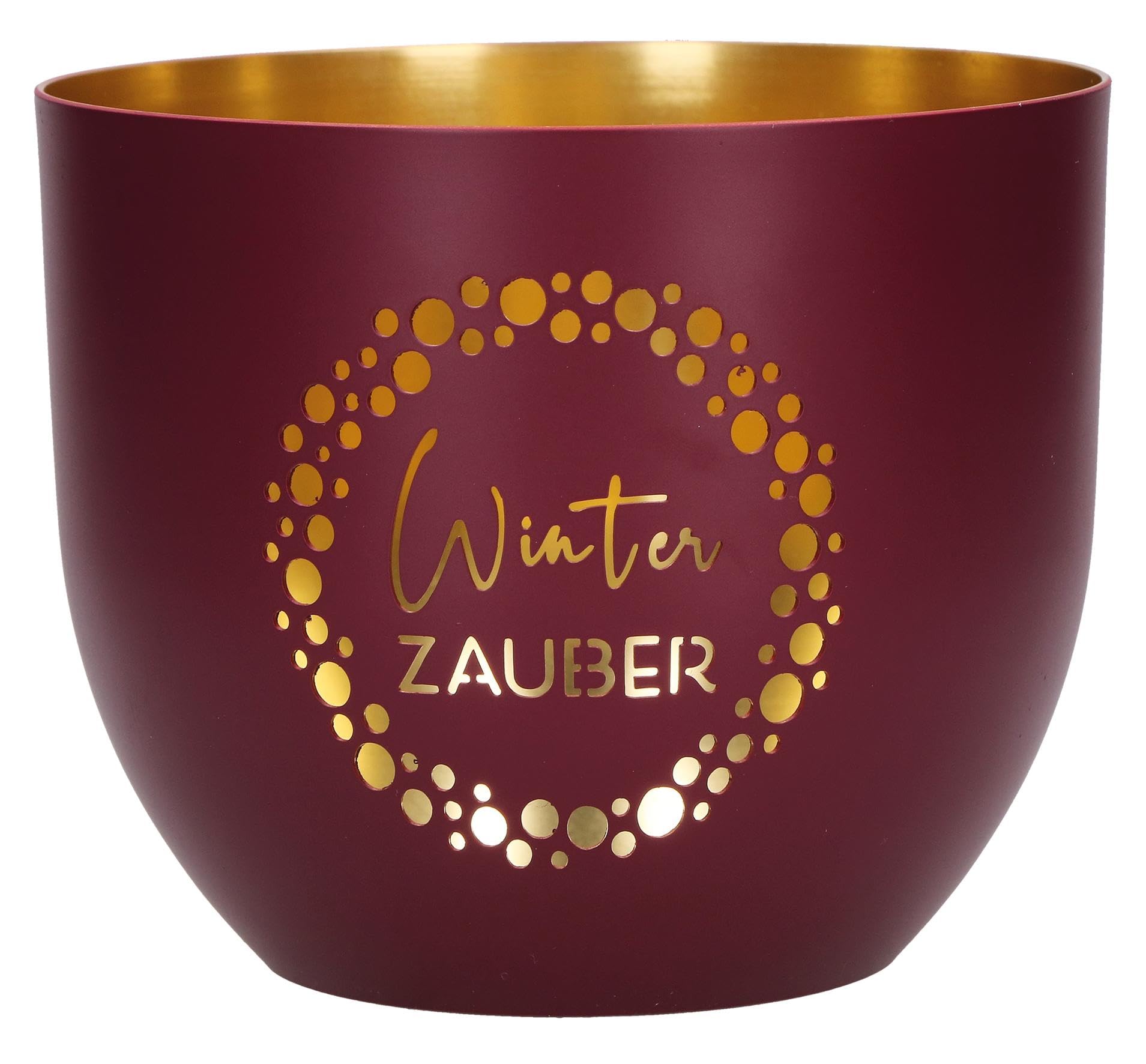Windlicht Butzon & Bercker en métal ciselé rouge mat et dorure intérieure