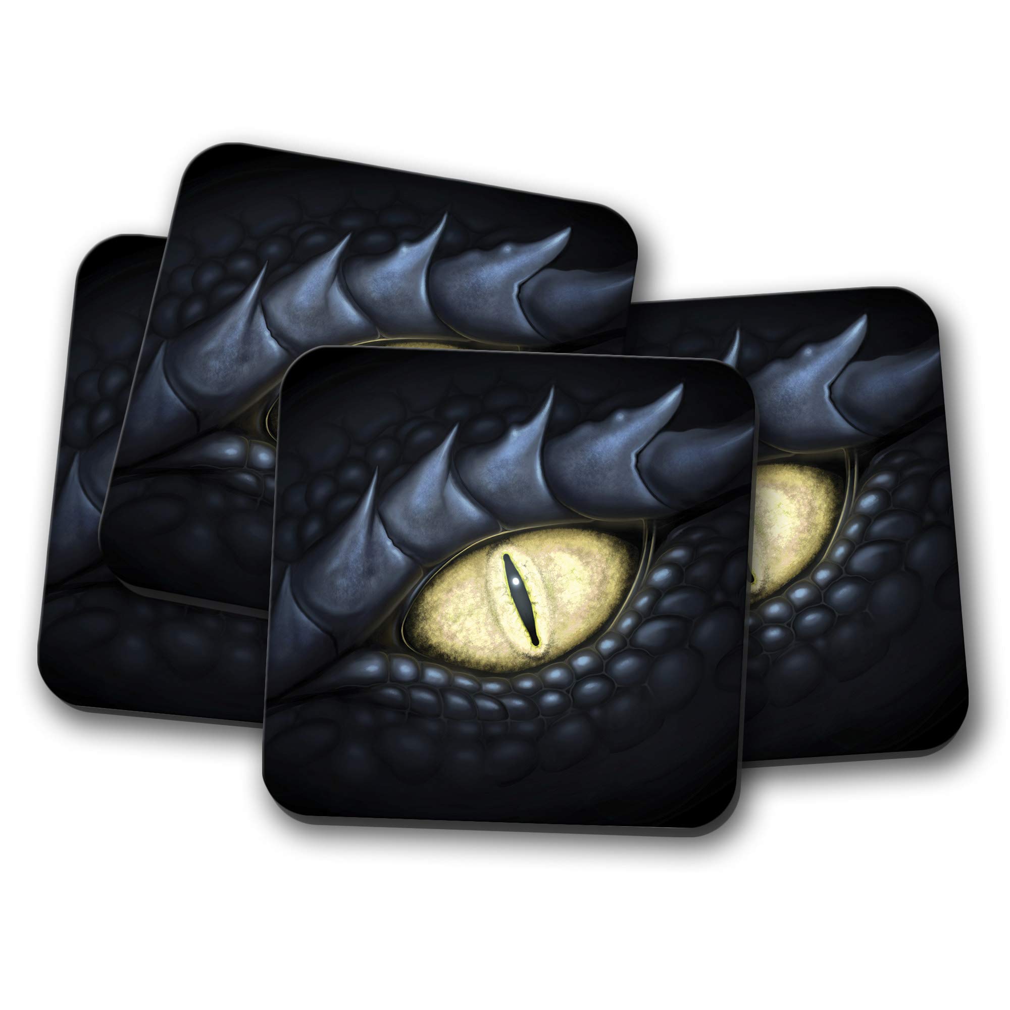 Destinationvinyl Multicolor 4 Set - Black Dragon Eye Coaster - Gaming Game Dragons Fun Teen #8799