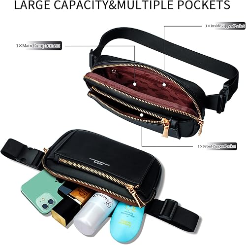 Miniatura 10 de Riñonera para mujer, riñonera de cuero a la moda para hombres y niñas, talla grande, con correa ajustable, impermeable, lindas bolsas de cadera para