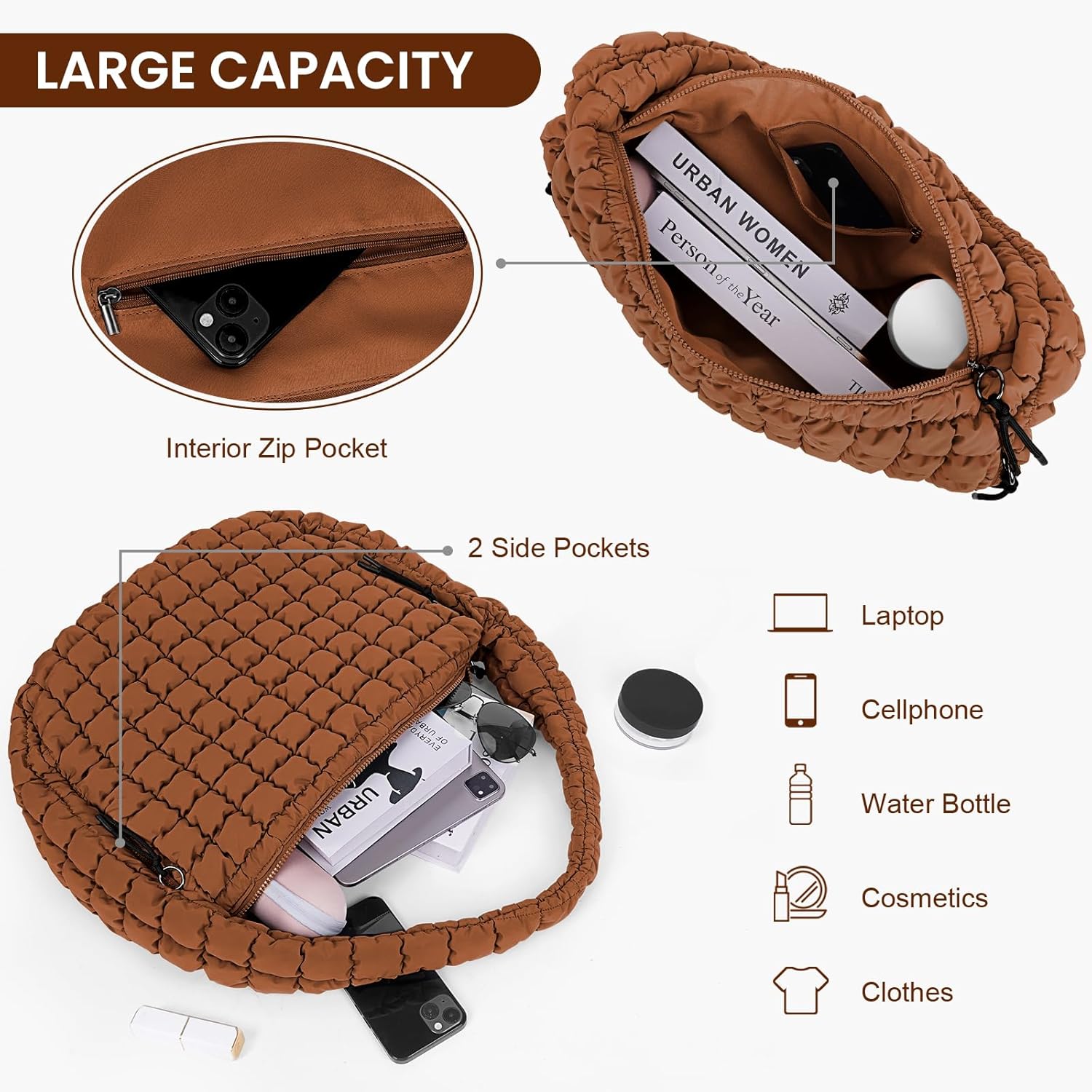 Juoxeepy Quilted Tote Bag Large Carryall Puffer Shoulder Bag Lightweight Padding Hobo Bag - Image 4