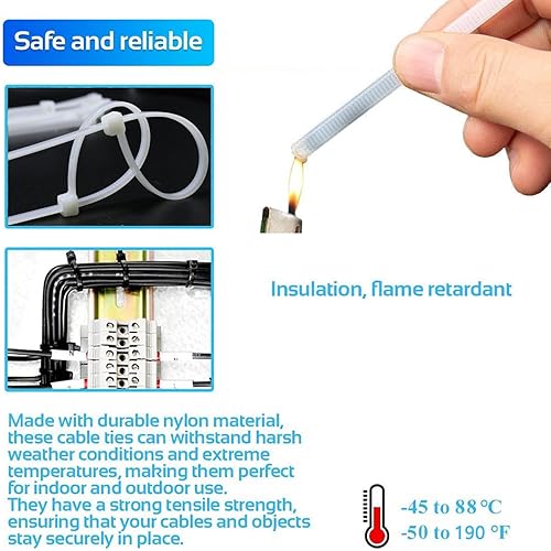 Miniatura 7 de QCSJALM Bridas de cables blancas resistentes de 18 pulgadas (paquete de 50)  Bridas resistentes a los rayos UV para uso en interiores y exteriores,