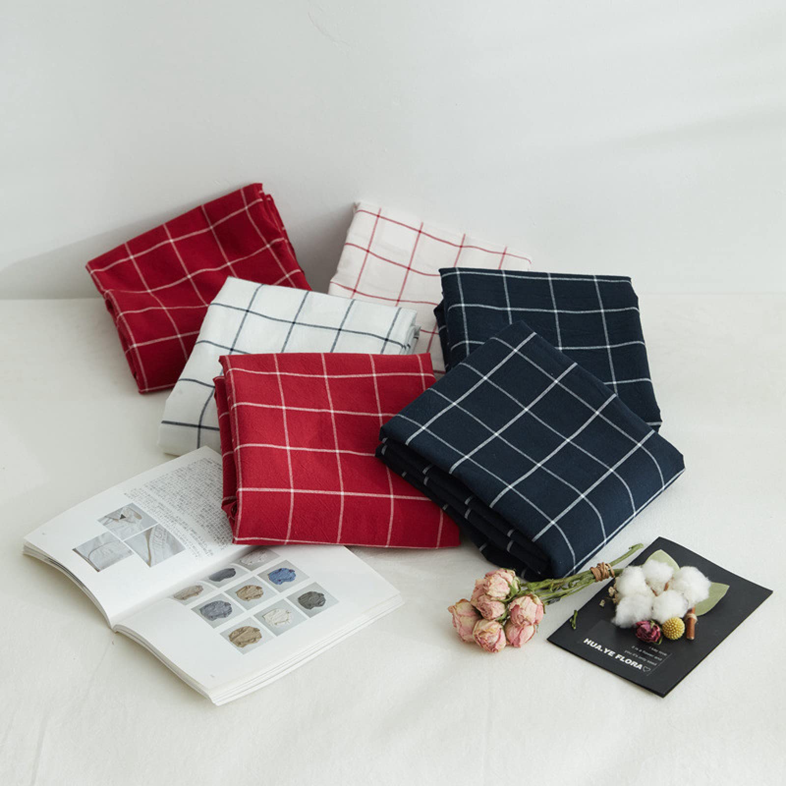 Matratze mit Gummiband, einfarbig, gewaschene Baumwolle, tiefe Taschen-Bettwäsche, kariert, Matratzenauflage für Schlafzimmer, Gästezimmer, kariert, rot, 150 x 190 cm + 25 cm