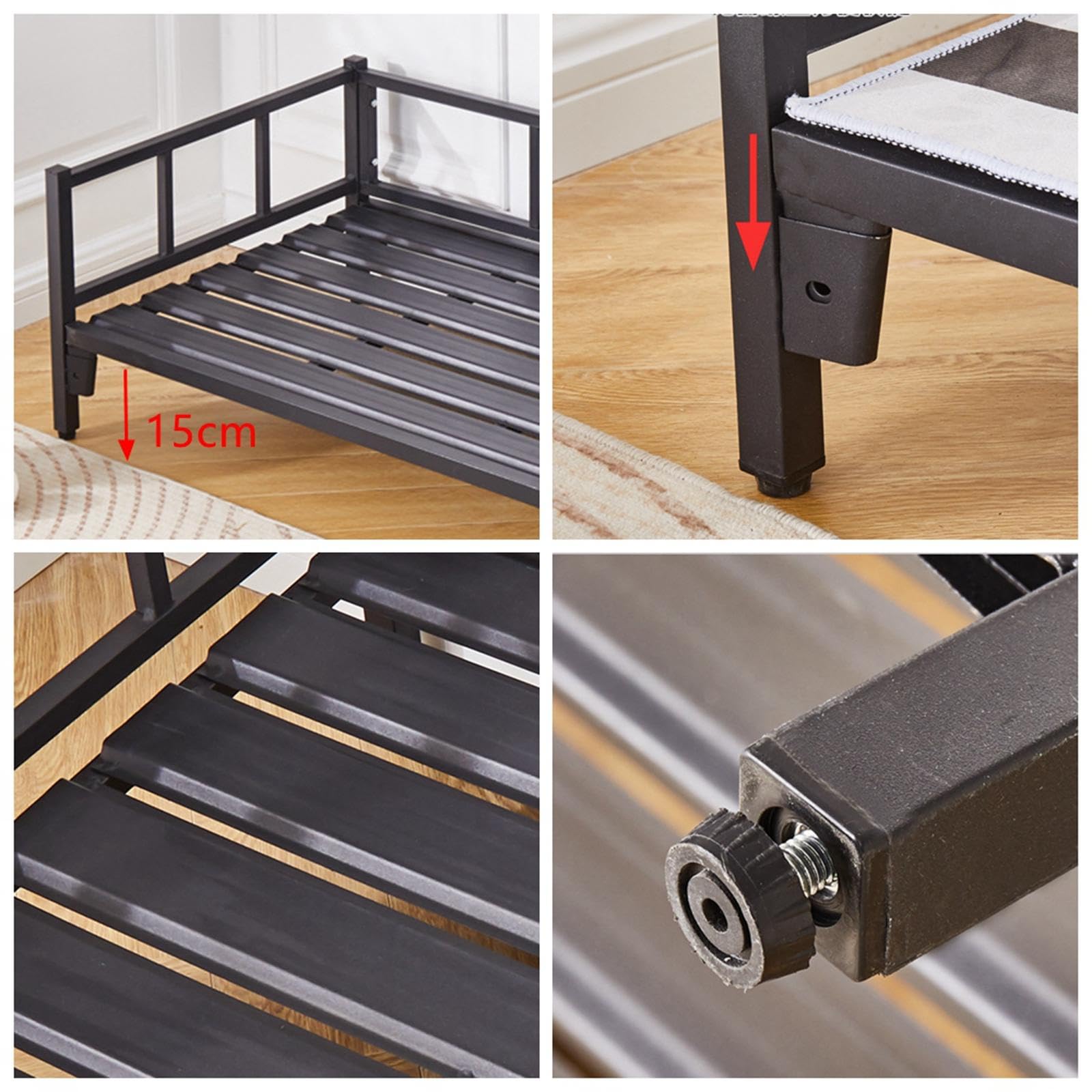 Accesorios para Cama Elevada para Perros: Antideslizante, Multifuncional, Cómoda, Resistente, Altura Ajustable, Acero Al Carbono, Negro