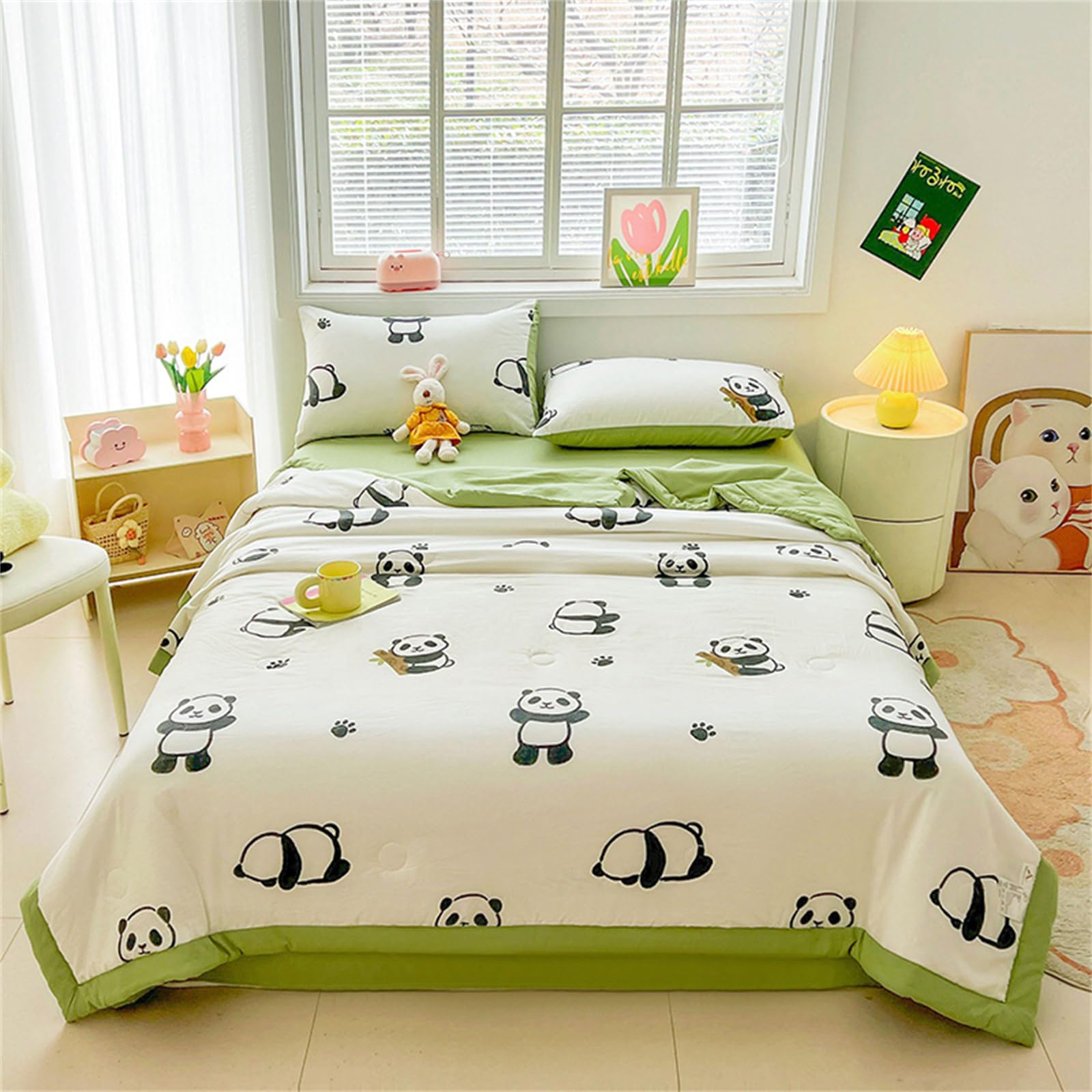 Odot Trapunta Piumino Estivo Reversibile, 4,5 Tog Trapuntino Copriletto Leggera Primaverile Coperta Trapuntatura Morbido per Letto Matrimoniale Una Piazza e Mezza (Panda nero carino,200 * 230cm)