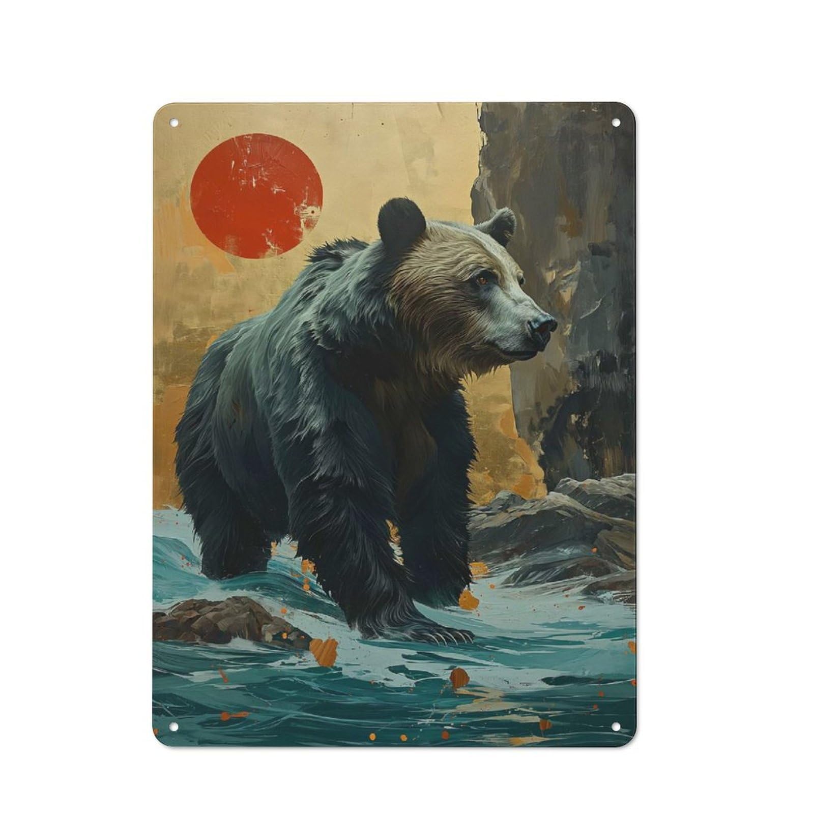 Junmoney Grizzly Bear Metal Wall Sign 40X30cm Featuring For Garage Or Workshop, Suited To Workshop Owners