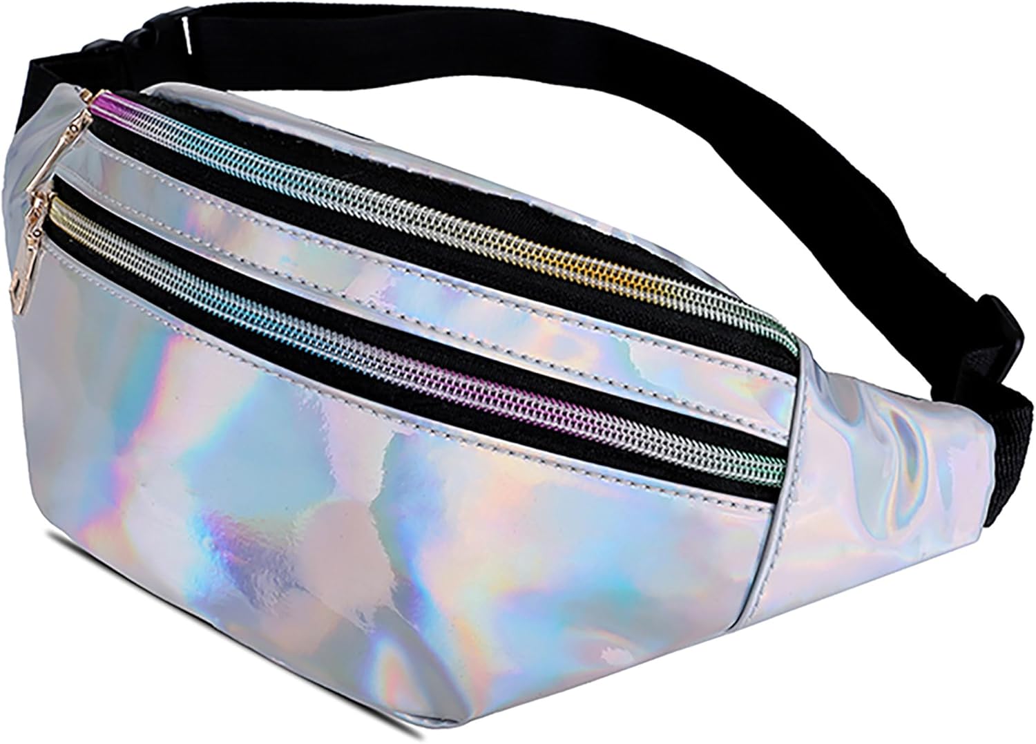 Metallic Color Holographic Fanny Pack Shiny Waist Packs Waterproof Belt Bag with Adjustable Belt for Women Men (Silver) - Image 8
