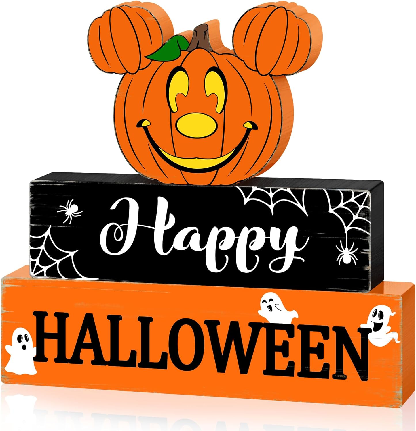 Halloween Mouse Wooden Table Signs Pumpkin Decor, 3PCS Happy Halloween Freestanding Rustic Tabletop Decorative Signs, Halloween 3-Layered Tiered Tray Blocks Centerpiece Indoor Home Decorations