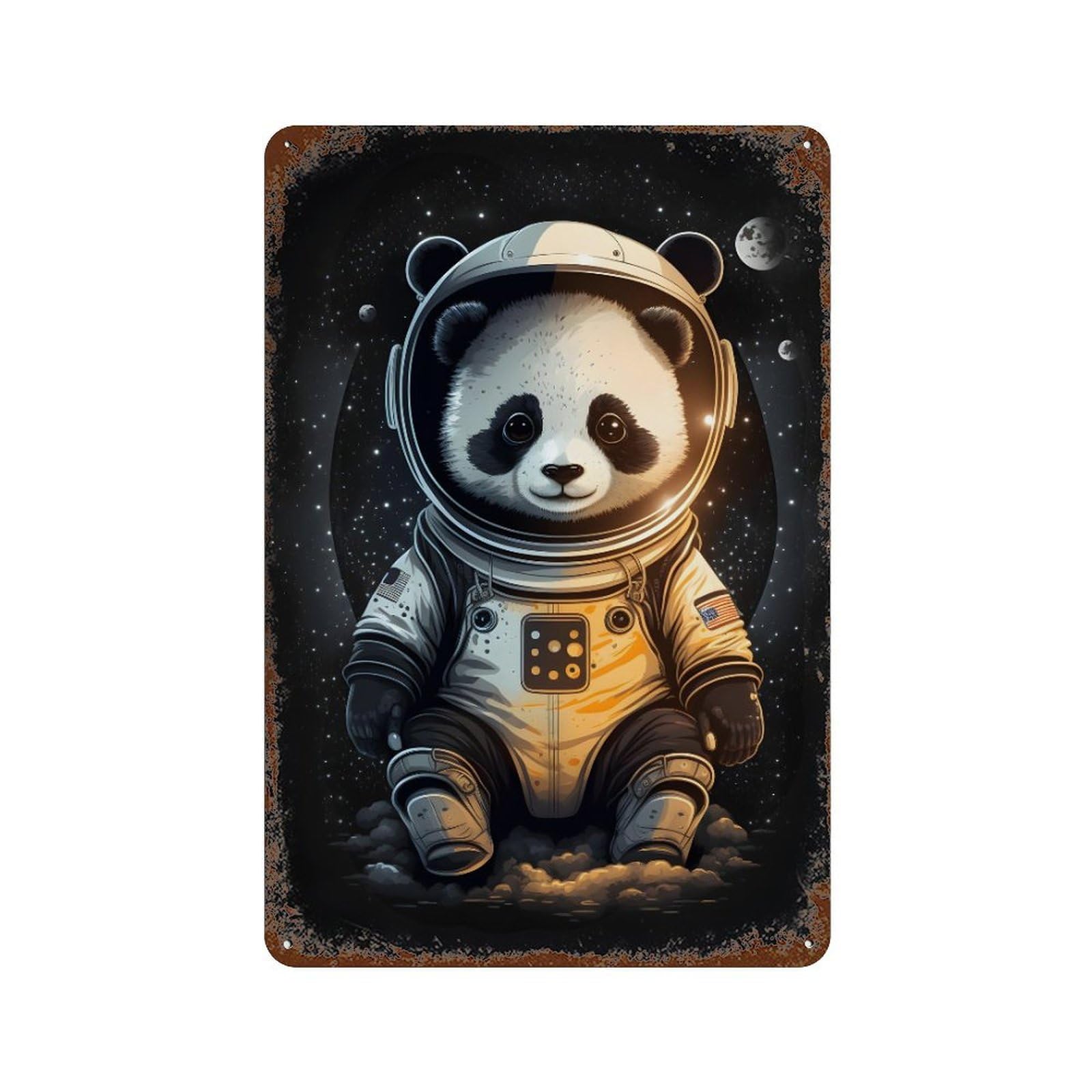 Panda Astronaut Space Suit-3 11.8"x7.9" Vintage Metal Tin Sign, Shabby Chic Decor for Office, Studio And Wall Decor