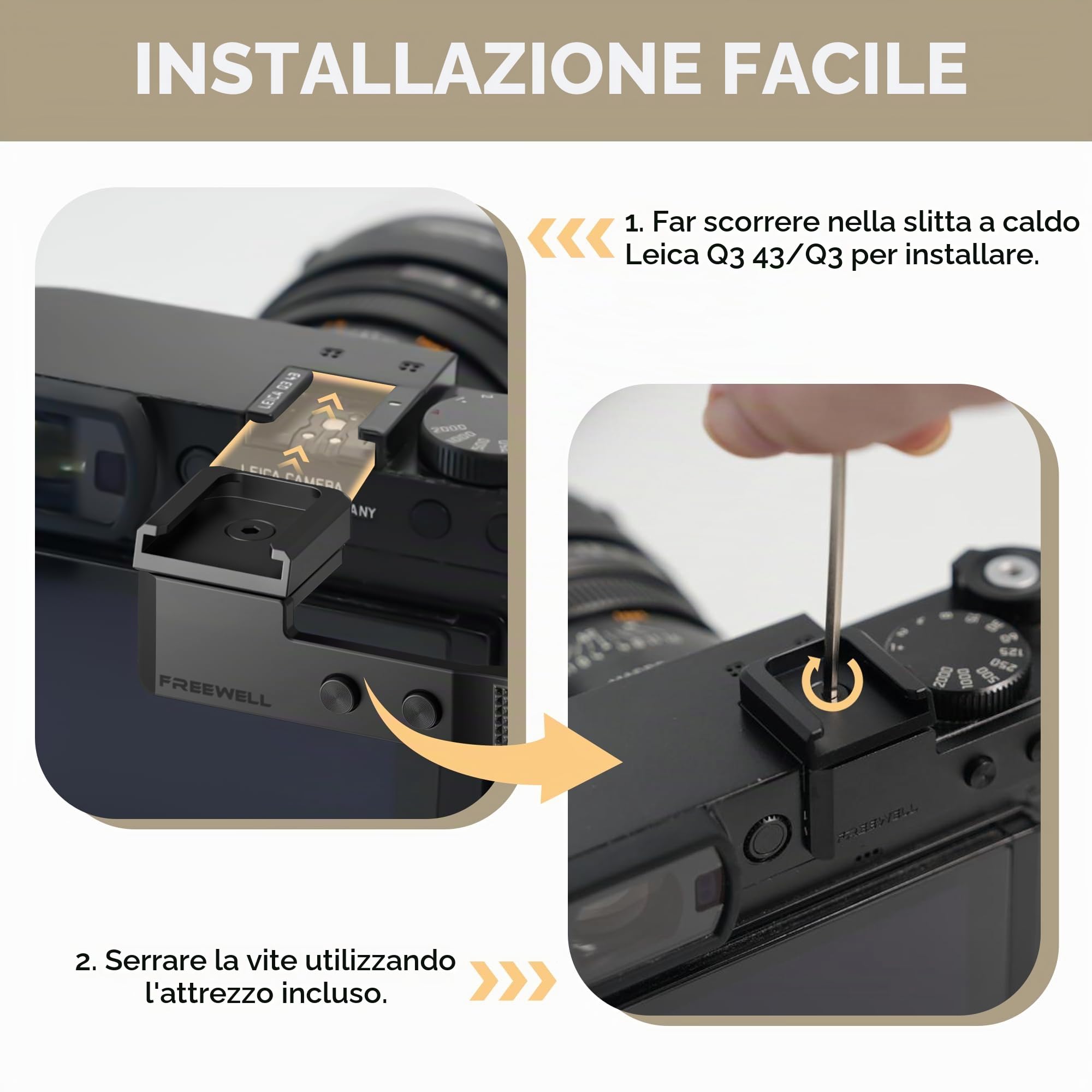 Freewell Impugnatura per pollice per Leica Q3 e Q3 43 | con attacco a scarpa fredda, alluminio CNC, imbottitura in silicone antigraffio