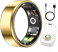 SmartRingHealthFitness Smart Ring: Heart Rate, SpO2, Sleep & Activity Tracker, IP68 Waterproof, 3-5 Day Battery, No Subscription, Family Care (Gold, Size 8)