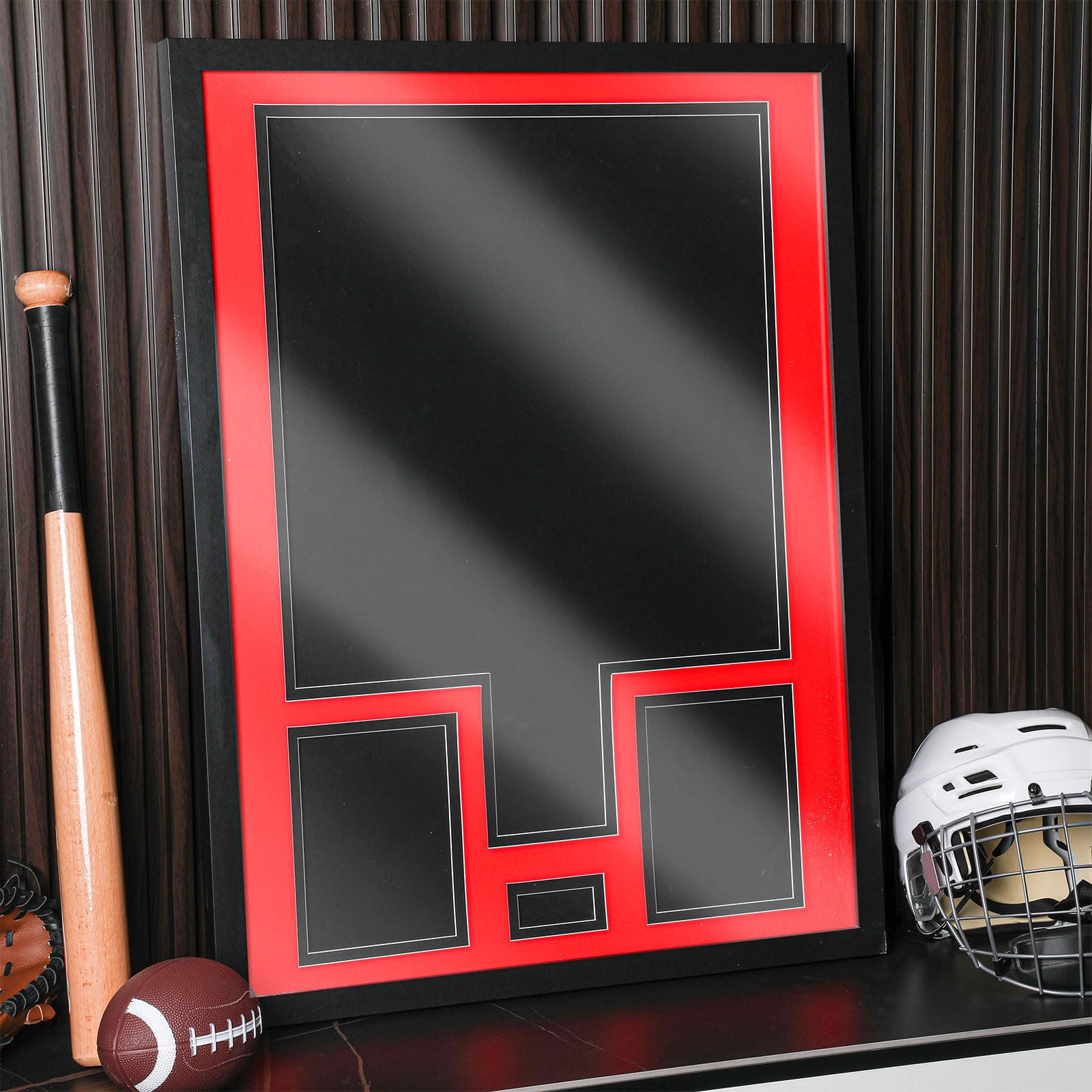 Juexica Vitrina de madera de vidrio templado para montar en la pared, de 32 x 24 pulgadas, para béisbol, baloncesto, fútbol, hockey, camiseta deportiva, además de mostrar dos fotos, una firma