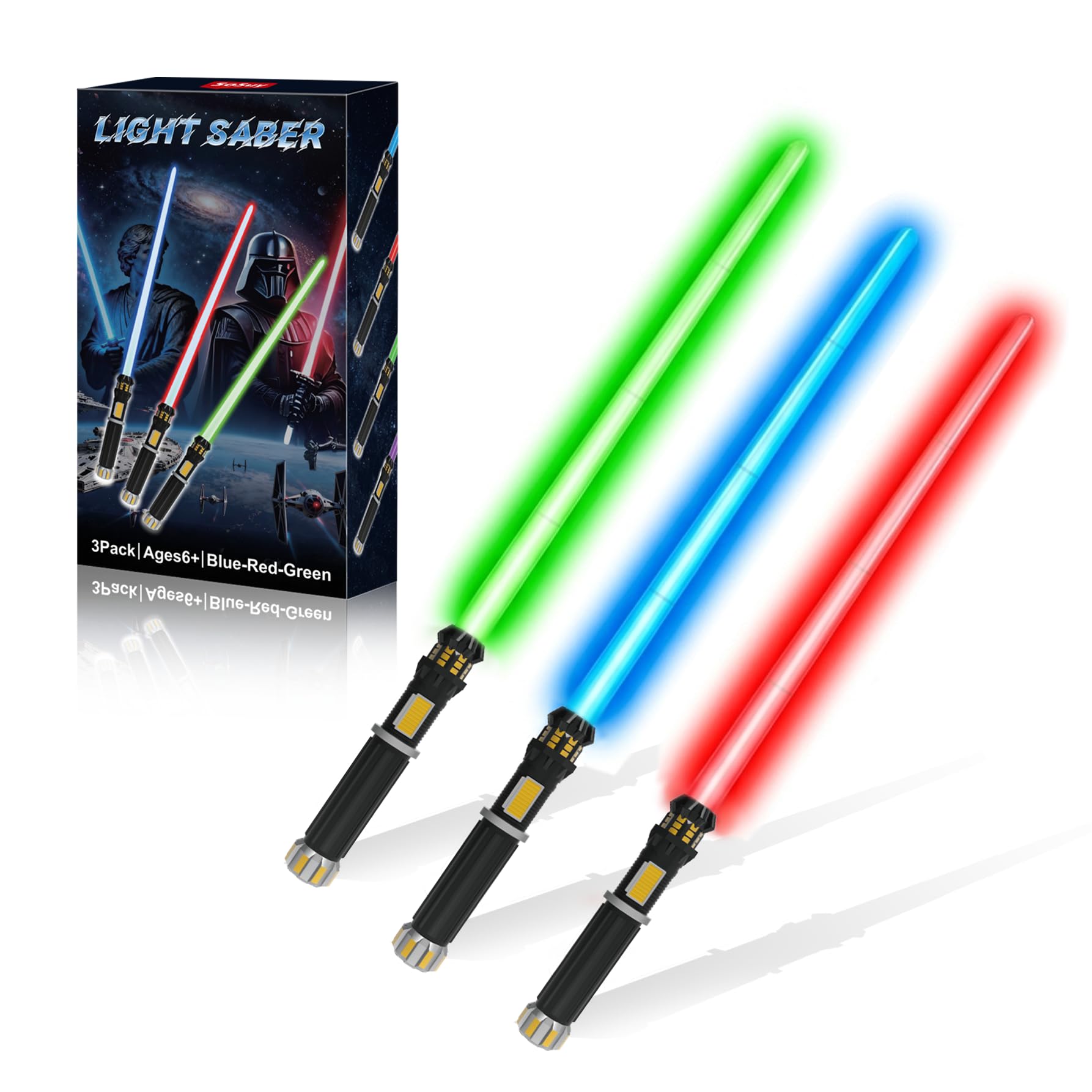 FlashyU Light-Sabers for Adults Kids, Dueling Light Up Sword Toy for Boys, Halloween-Costume Party Cosplay Birthday Gifts for Teen Men Age 8+ (3 Pack)