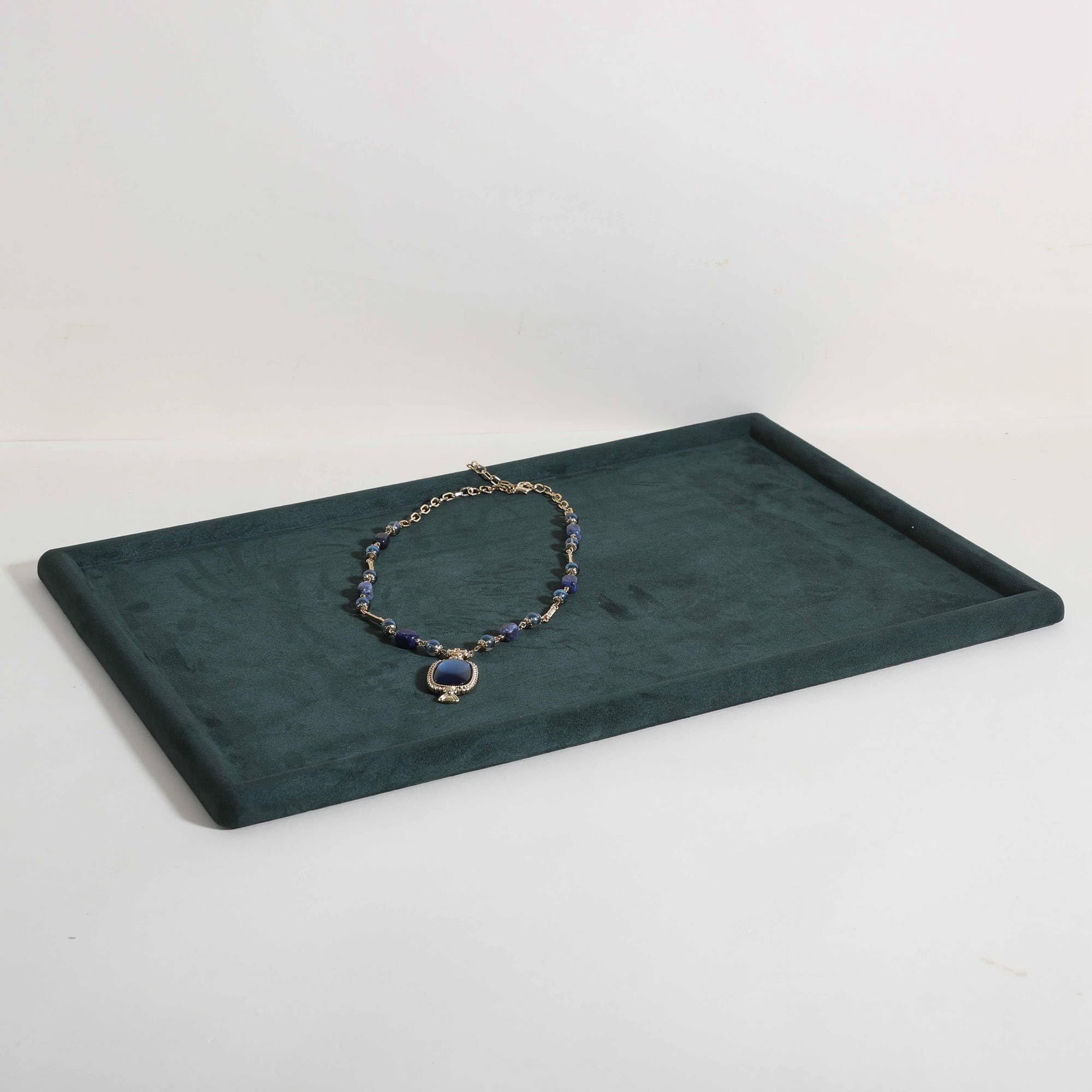 Gemeshou Green Gemehou Velvet Jewerly Display Tray, Top Microfiber Jewelry Storage Organizer Plate, Empty Jewelry Showcase Tray For Necklace Bracelet Ring Earring Watch (-Large)