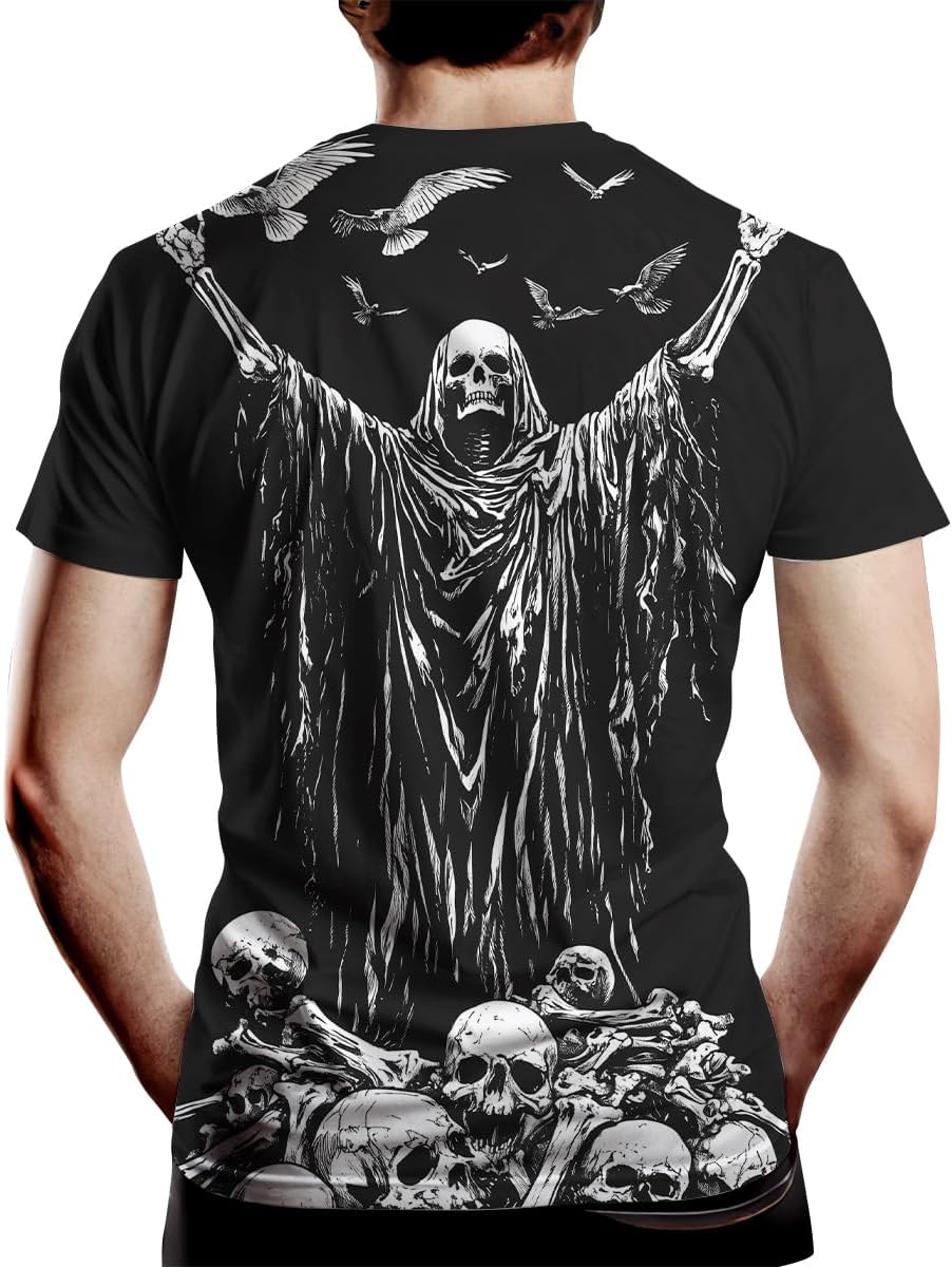 Men's Skull T-Shirts Novelty Graphic Skeleton Tshirt Summer Casual Print Short Sleeve Tops - Image 2