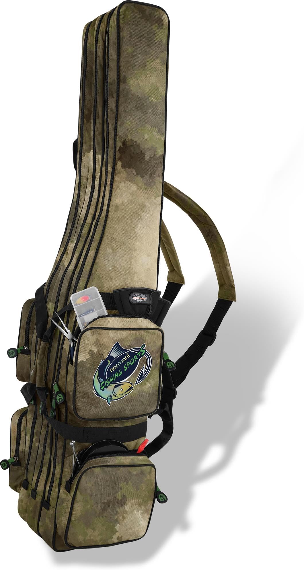 normani Rutentasche Angelrutentasche Rutenfutteral Aufbewahrungstasche 125 cm / 150 cm / 160 cm / 170 cm / 190 cm - Wasserabweisende Angeltasche Angelrucksack TAC 3 Innenfächer 160 cm