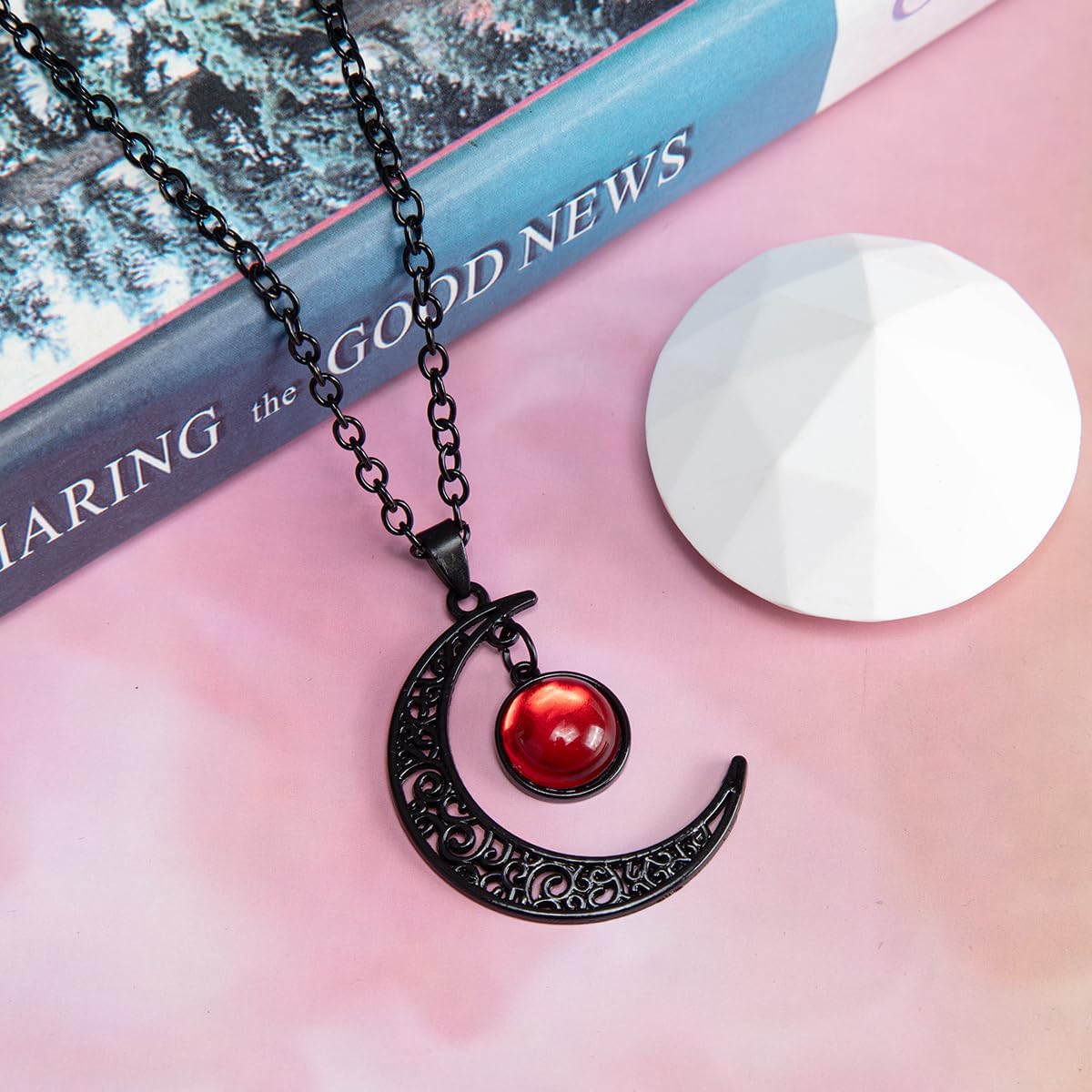 Joyline Gothic Moon Necklace for Women Men Purple Crystal Punk Style Pendant Necklaces Black Crescent Dark Goth Vintage Jewelry Halloween Costume - Image 2