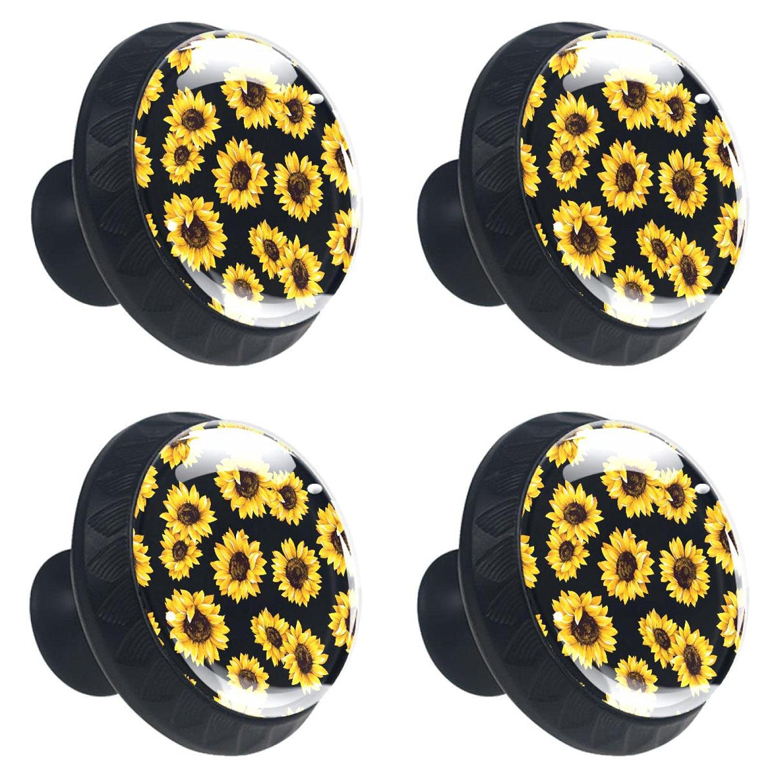 Boutons de tiroir en verre haut de gamme motif tournesol multicolore lot de 4