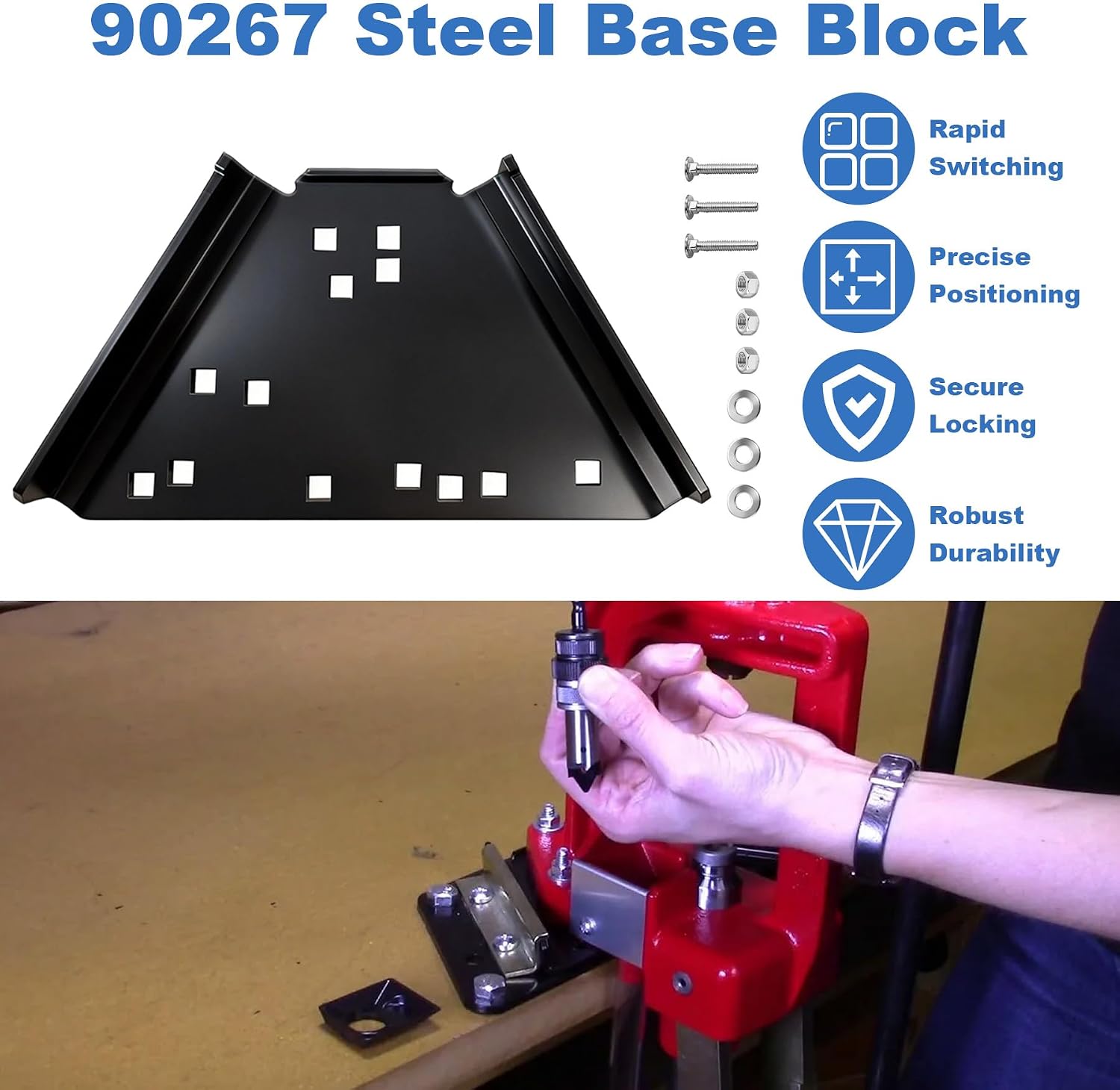 90267 Steel Base Block Kit, Quick-Change Platen Base Plate, Compatible with Lee Reloading Press Bench Plate