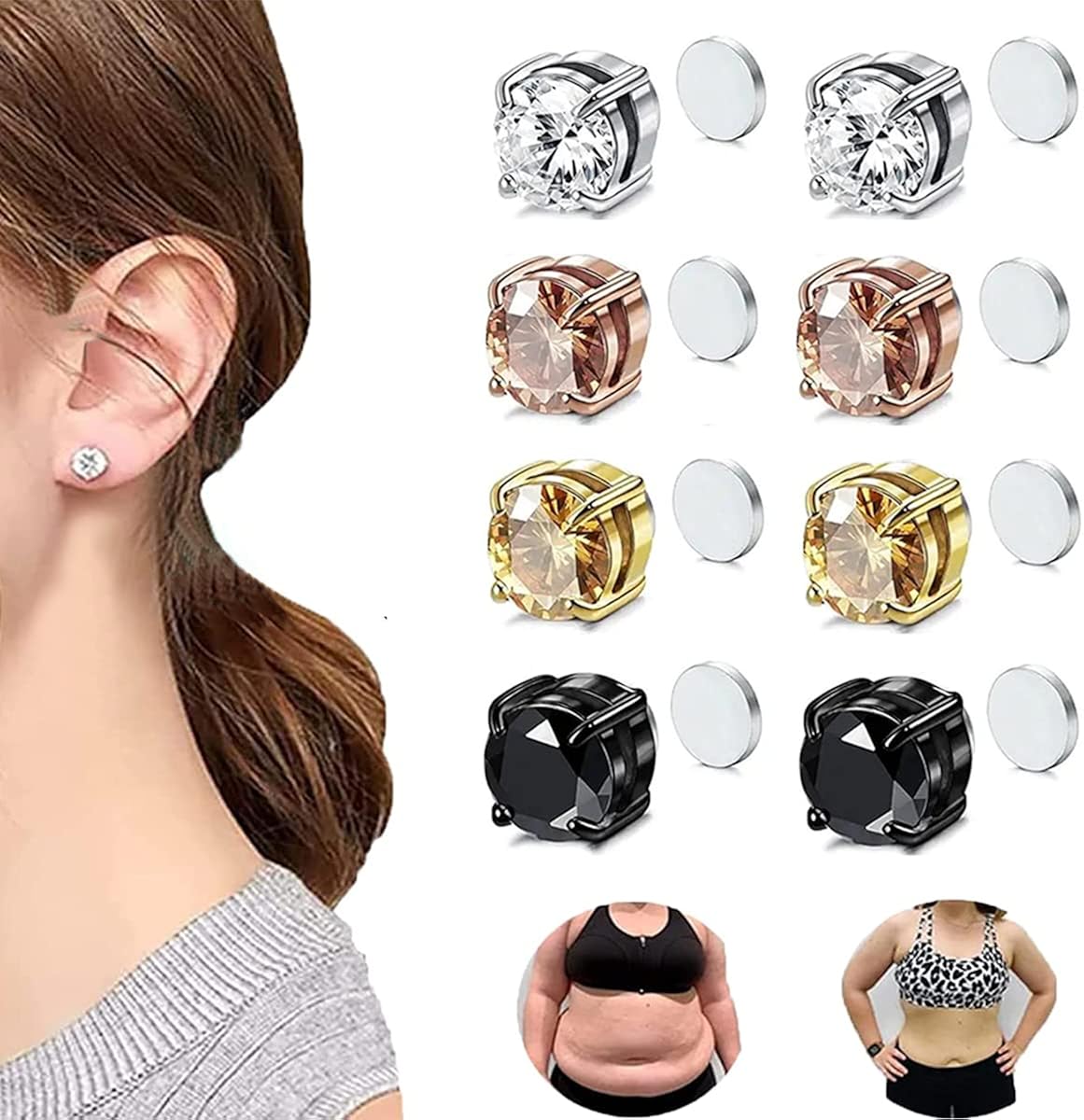 Lympha-circurl Magnetic Ear Ornament, Metiz Lymphvity Magnetherapy Earrings, Non Piercing Acupressure Magnetic Earrings, Lympha-circurl Magnetic Ear Ornament for Lymphatic Drainage (8 Pcs) : Health & Household