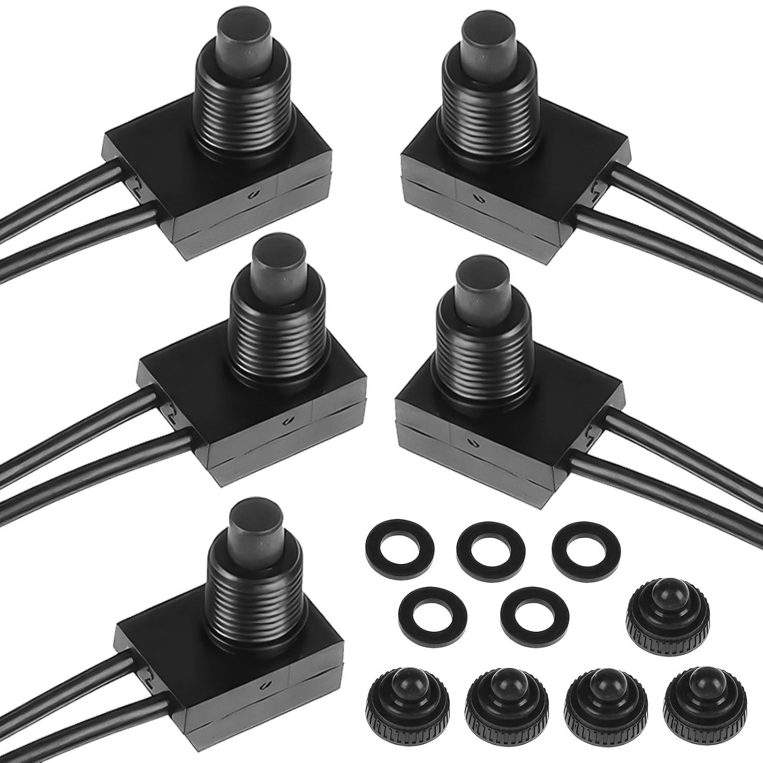 12V Waterproof Push Button Switch, KP-107 RV Fan ON/Off SPST Switch with 4.7" Wires, Durable for Motorcycle, Car, Truck, Yacht, Bathroom Fan, LED Lights, Suitable for DIY Enthusiasts (2)