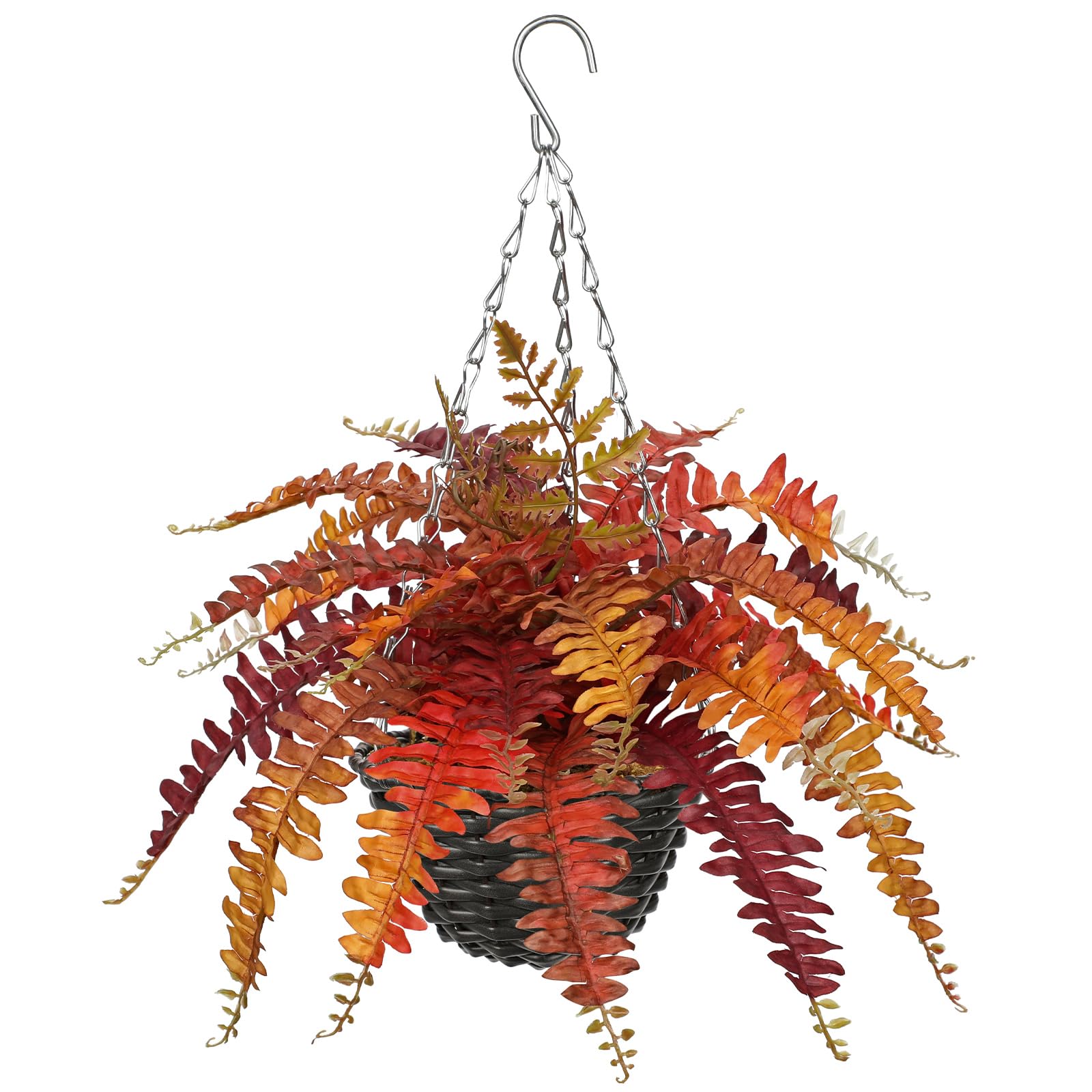 Briful 18.5" Hanging Plants Artificial Boston Fern Plants for Autumn Decorations, Fake Fern Leaves with Woven Hanging Basket, Decorative Faux Plants for Porch Entryway Living Room Decor