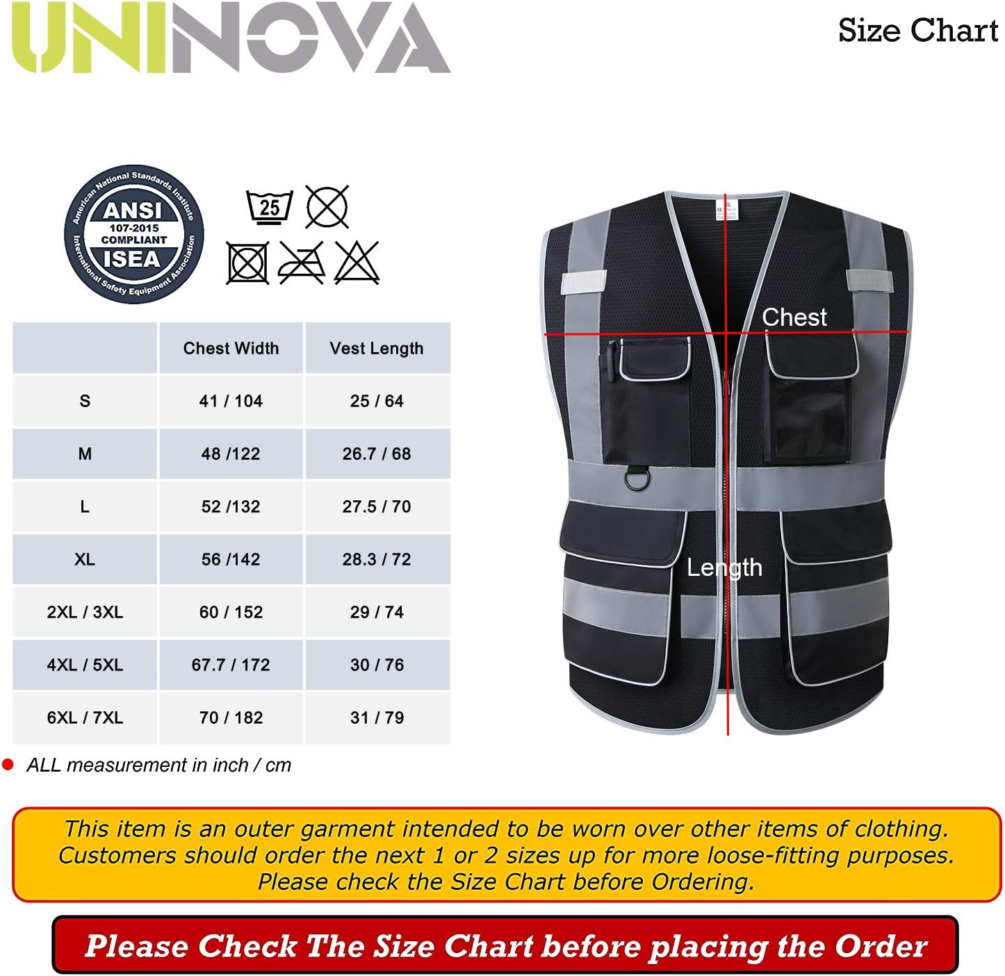 UNINOVA High Visibility Safety Vest - Multi Pockets Reflective Mesh Breathable Workwear, ANSI/ISEA Standards (Medium, Black Mesh) - - 