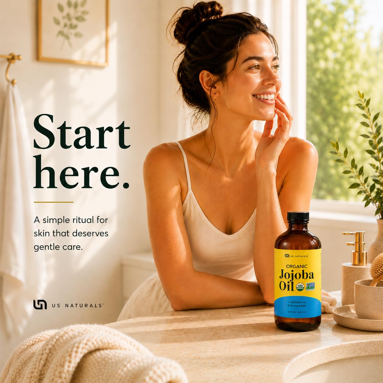 Us Naturals Olio di jojoba biologico da 16 once - Bottiglia di vetro - Certificato USDA biologico e non OGM - 100% puro, spremuto a freddo, non raffinato, senza esano - Olio di alta qualità che