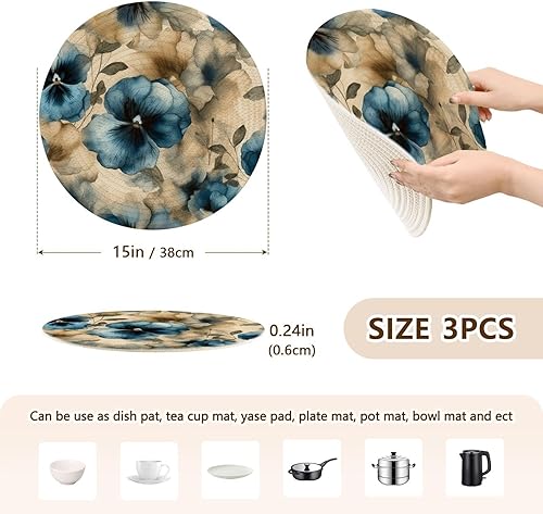 Miniatura 2 de 3 piezas de salvamanteles de tinta de acuarela flores moradas para ollas y sartenes calientes de 15 pulgadas de hilo de algodón tejido soporte para