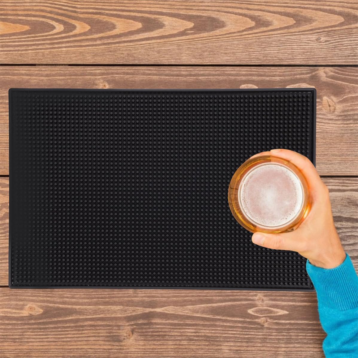 2 Pezzi Tappetino da Bar Antiscivolo in Silicone Nero, e Antiruggine, per Piano di Lavoro e Postazione Caffè, Design Semplice e Raffinato