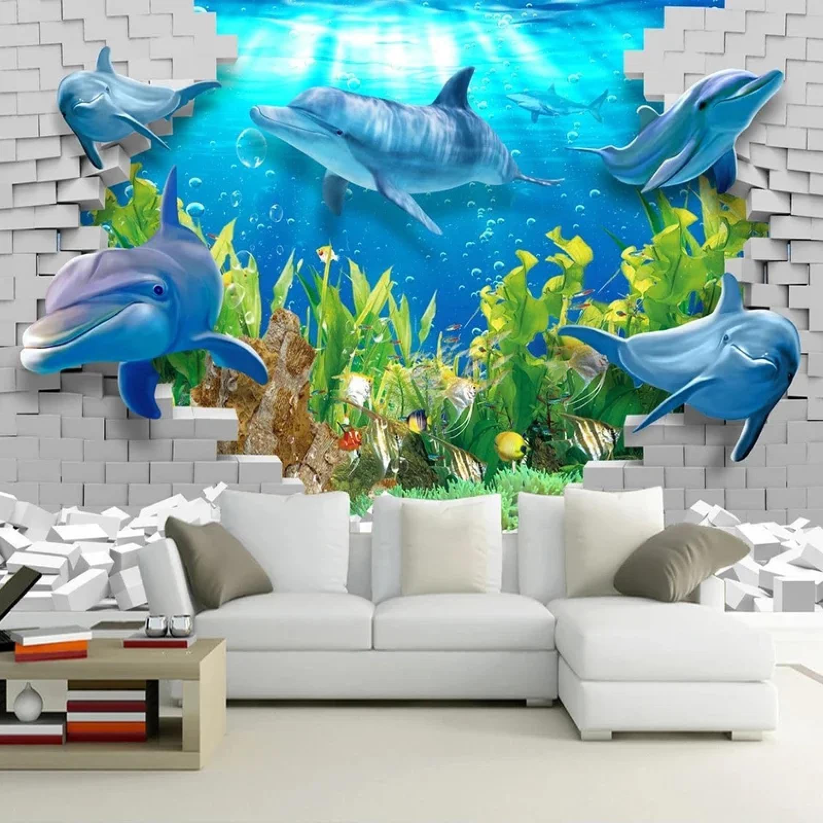 Samoprzylepna fototapeta z delfinem 3D, tapeta 3D do salonu, ściana tła, sypialnia dekoracyjna naklejka artystyczna