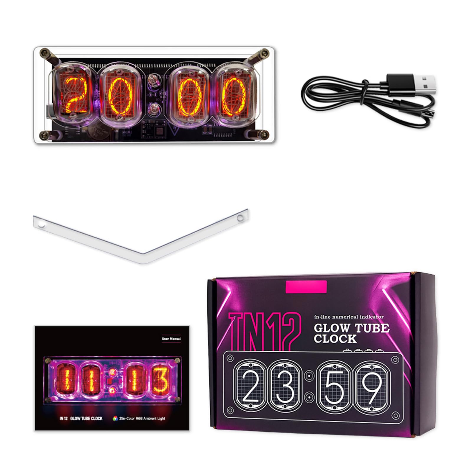 Piceioep Retro Glow Glass Display Desktop Clock with Clear Acrylic Base and Accurate Timekeeping Time Display Decors Retro Digital Clock