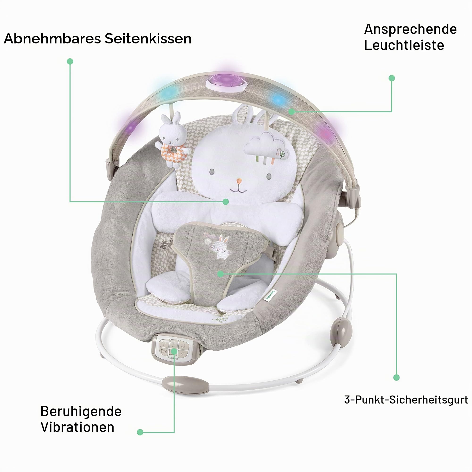 Ingenuity, Twinkle Tails, Babywippe Babyschaukel mit Vibrationen, Lichtern, Melodien, Lautstärkeregler und vielem mehr