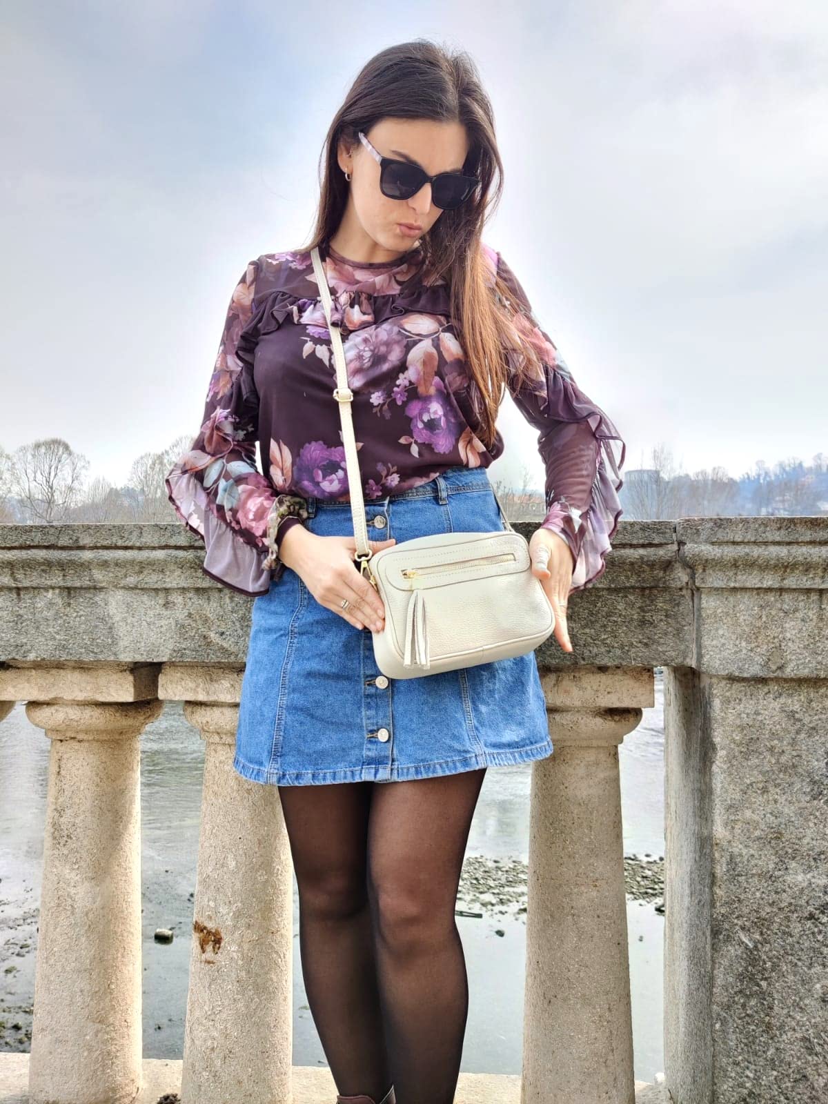 Bolso Bandolera Mujer Pequeño de Cuero, Ajustable, 2 Bolsillos con Cremallera Piel, Artesanía italiana, Joy